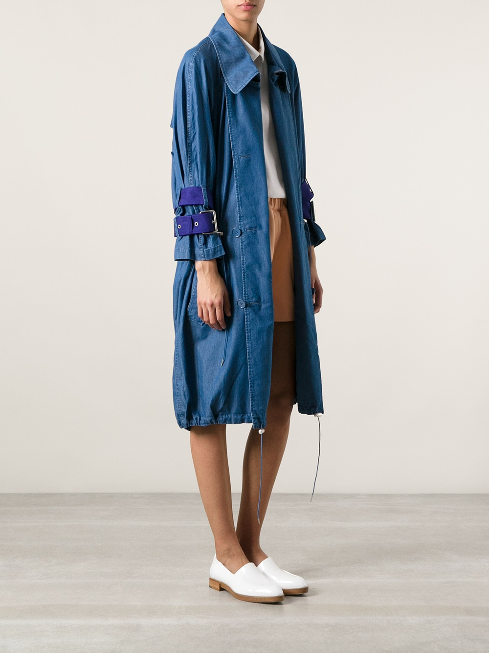 Lyst Acne Studios Denim Strap Trench Coat in Blue
