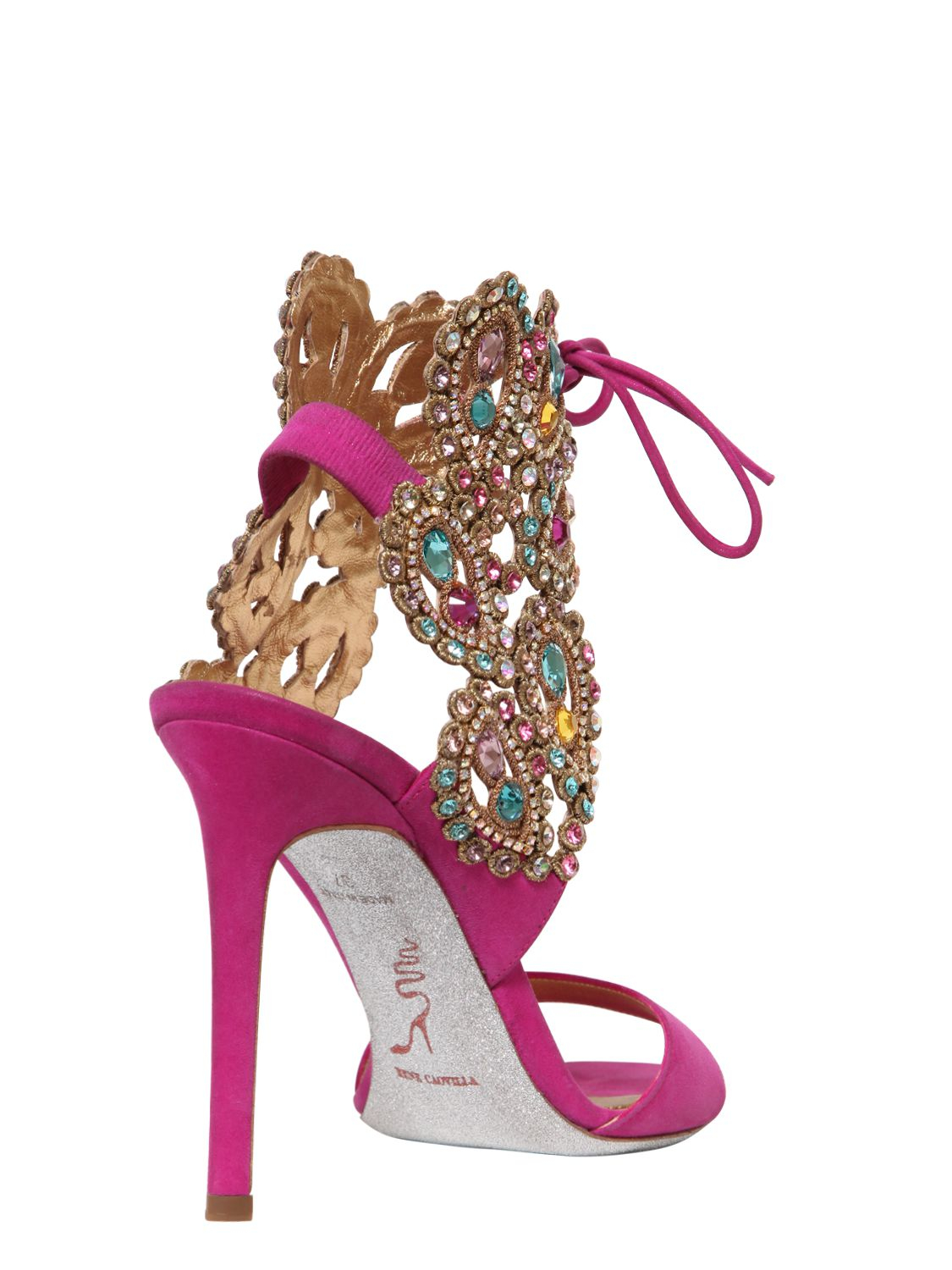 Rene caovilla 105mm Suede Jewel Embellished Sandals in Pink (FUCHSIA ...