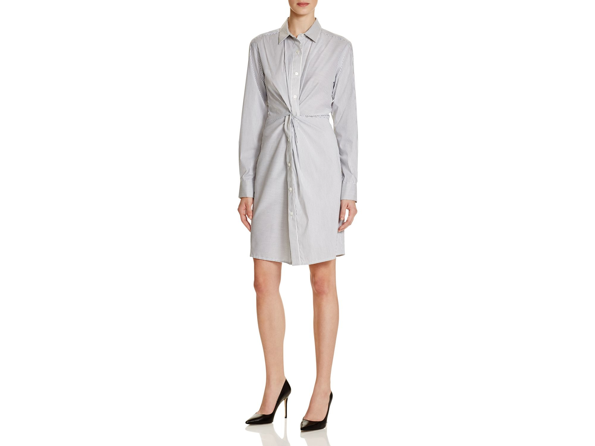Lyst Dkny Twist Front Stripe Shirt Dress In Black Gallery