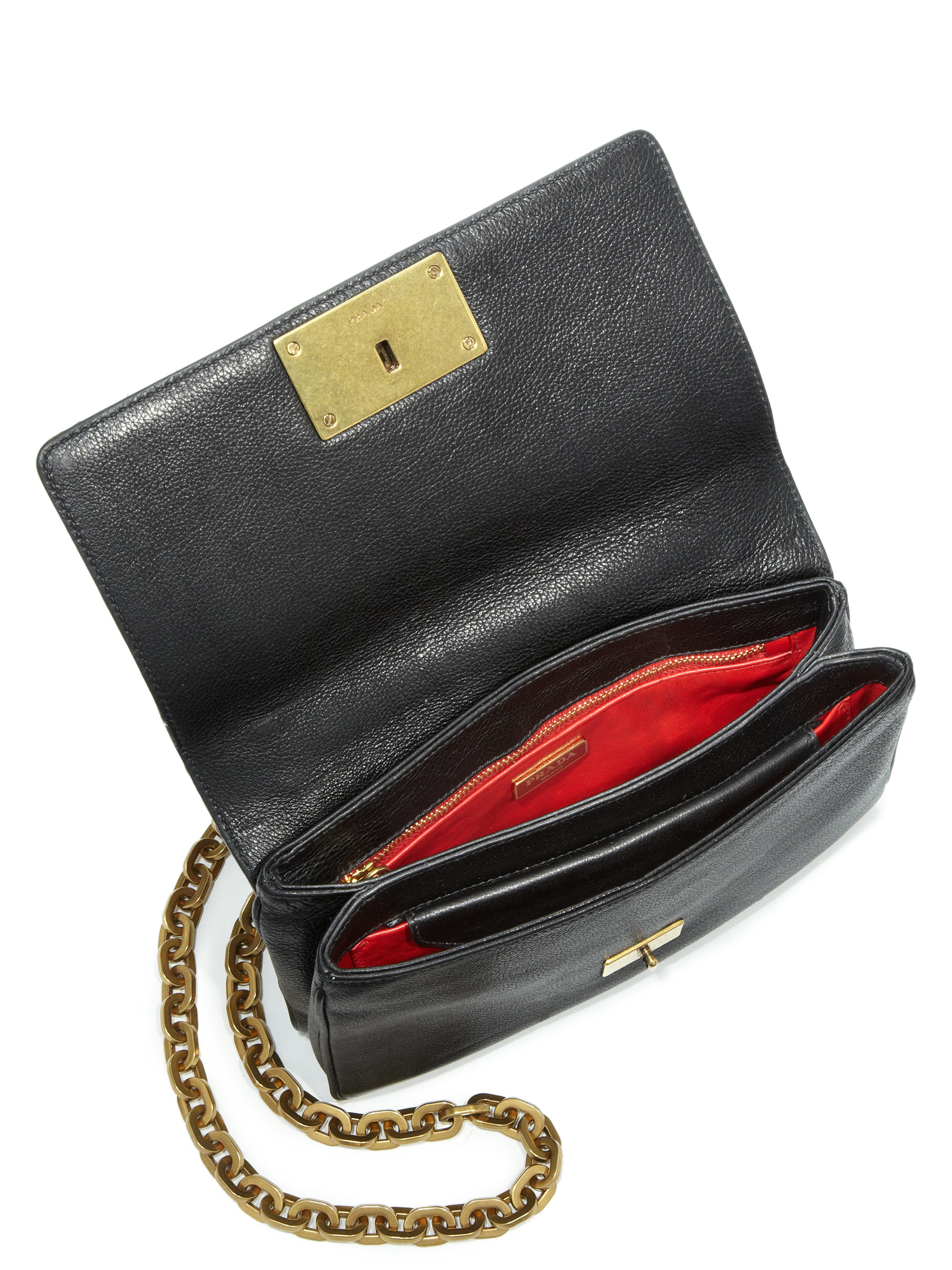 Prada Glace Leather \u0026amp; Leopard-print Calf Hair Chain Shoulder Bag ...  