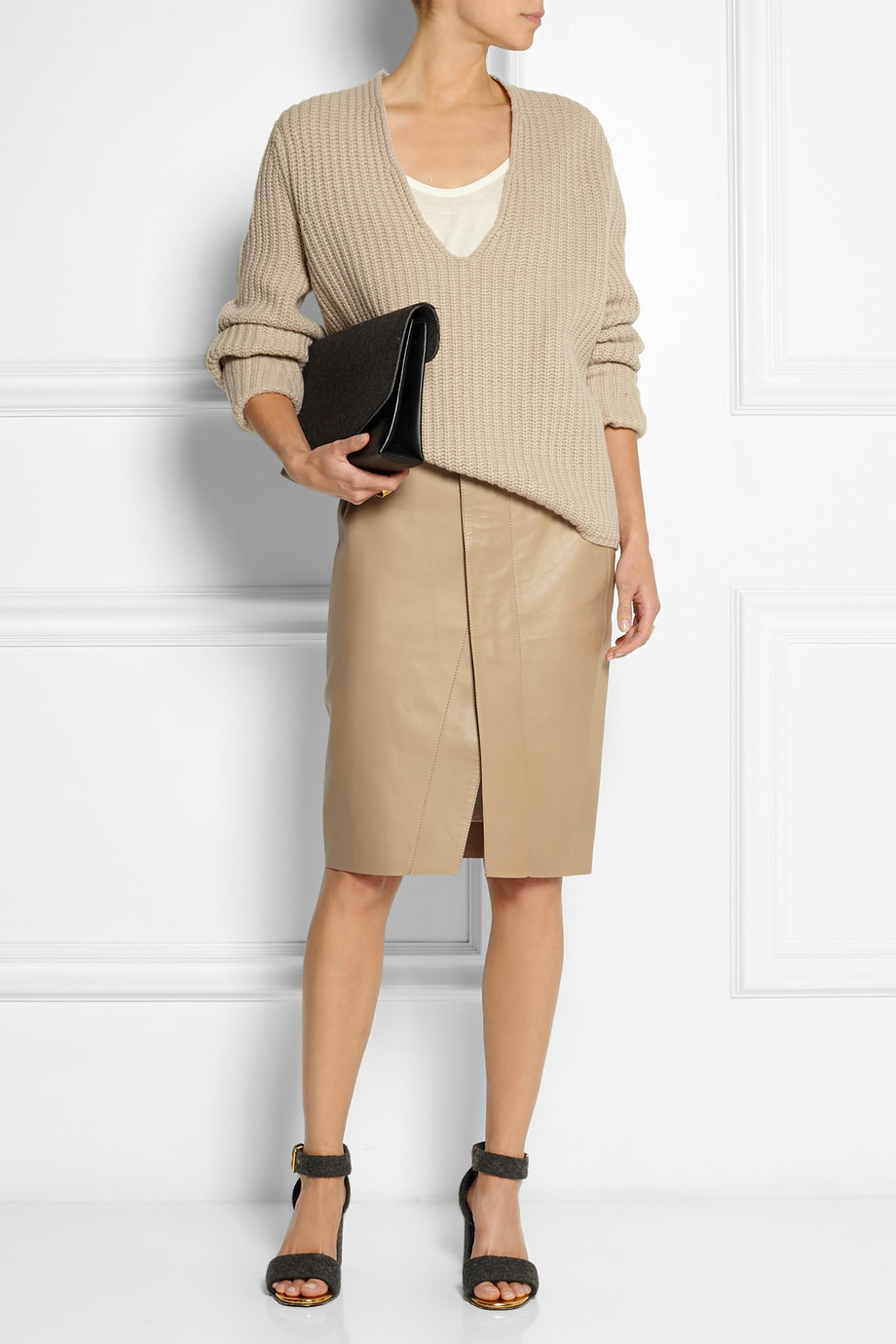Lyst - Acne Studios Kay Leather Skirt in Natural