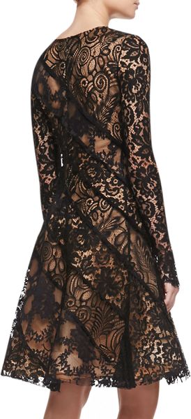 Oscar De La Renta Longsleeve Lace Cocktail Dress in Brown (BLACK) | Lyst