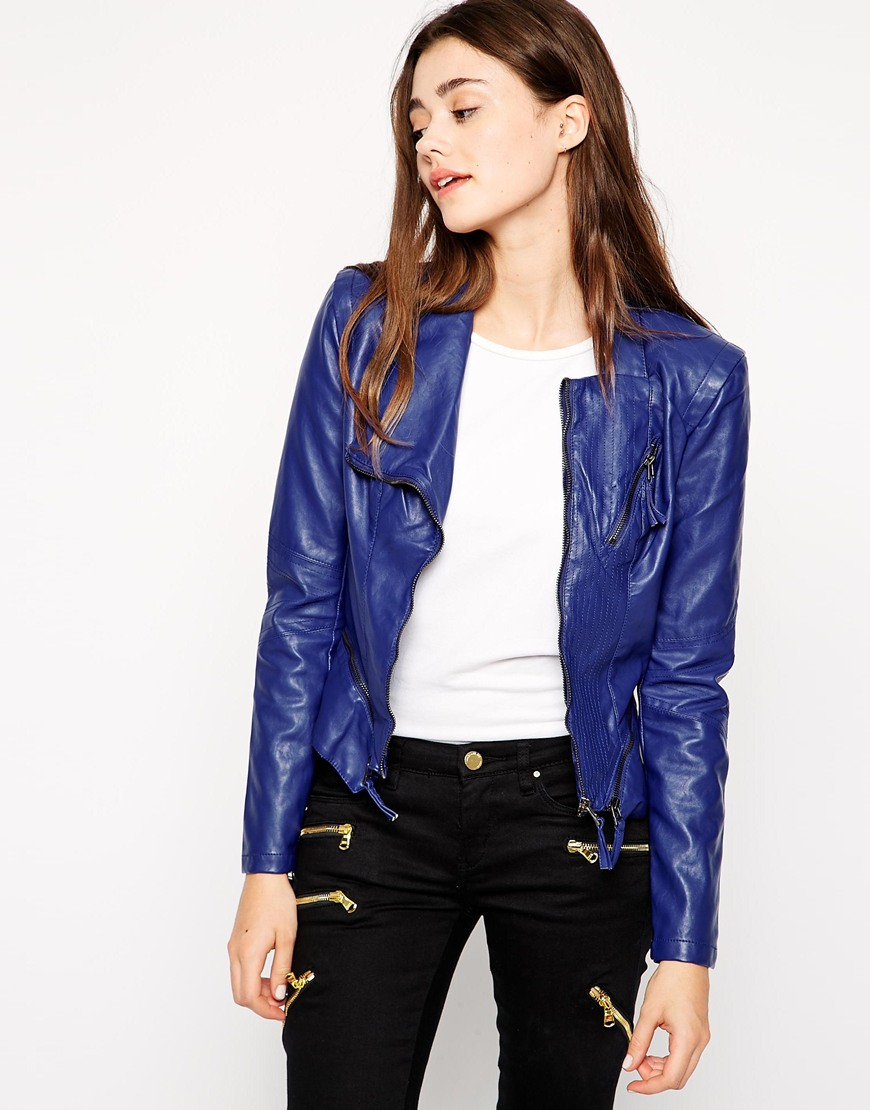 Blank Nyc Faux Leather Biker Jacket In Blue Lyst Gallery