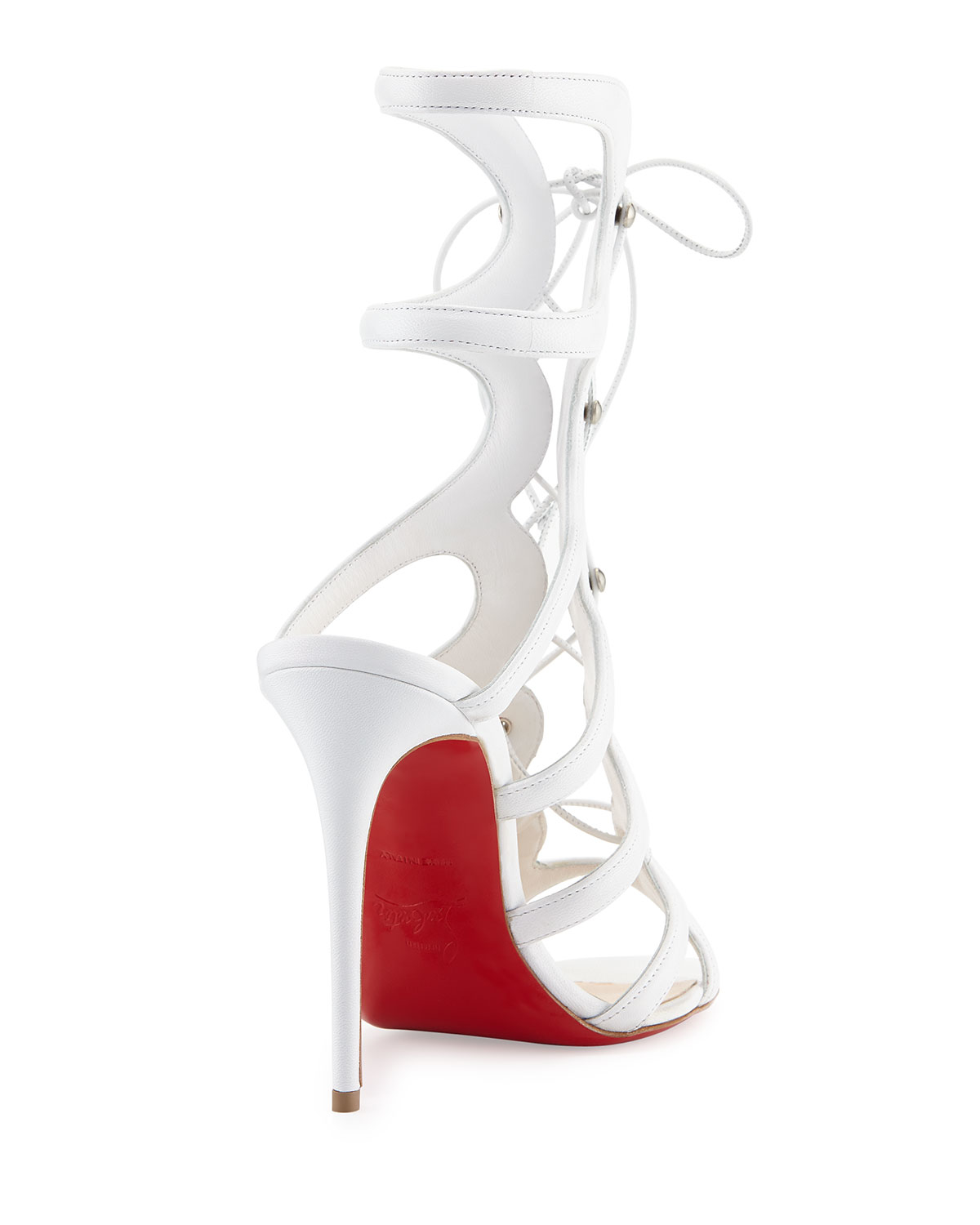 Christian louboutin Amazoula Lace-up Red Sole Sandal in White | Lyst