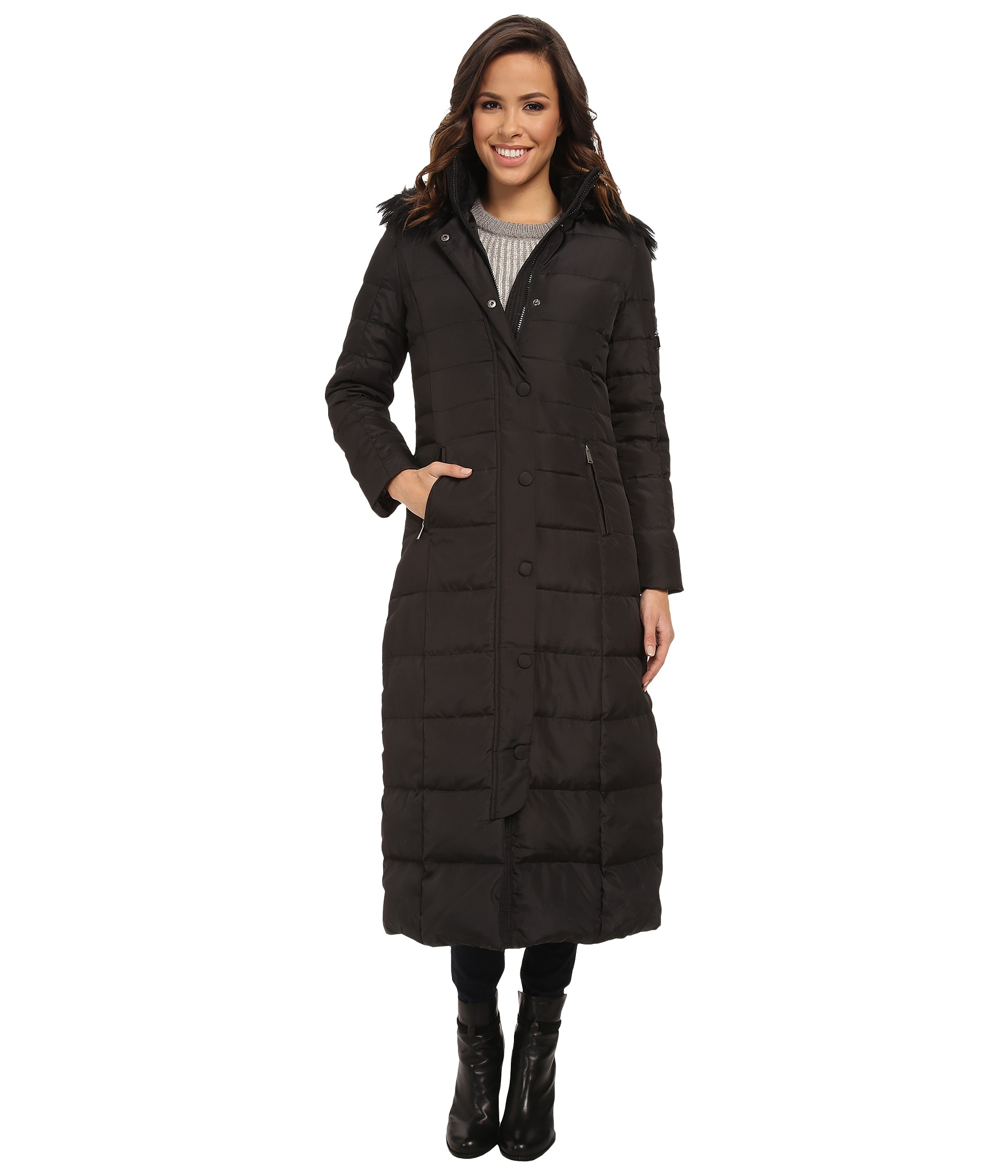 gloss colorblock down maxi coat