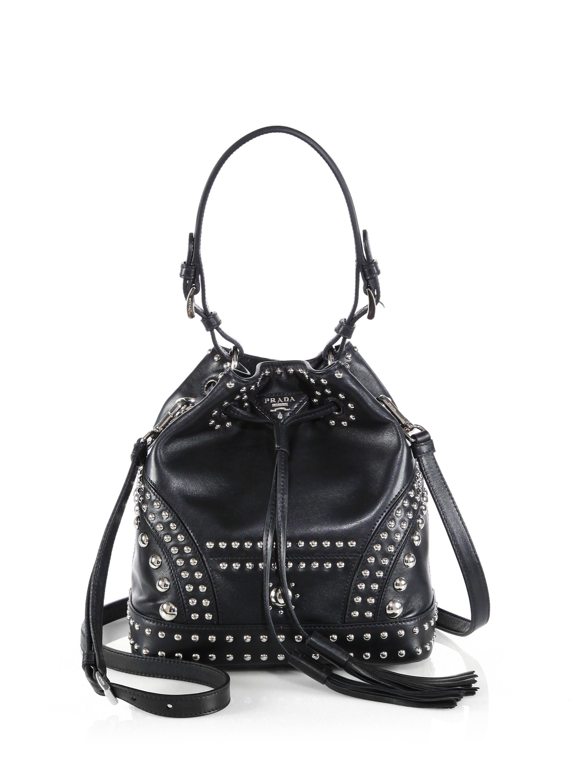 Prada Soft Calf Studded Small Bucket Bag in Black (NERO-BLACK) | Lyst  