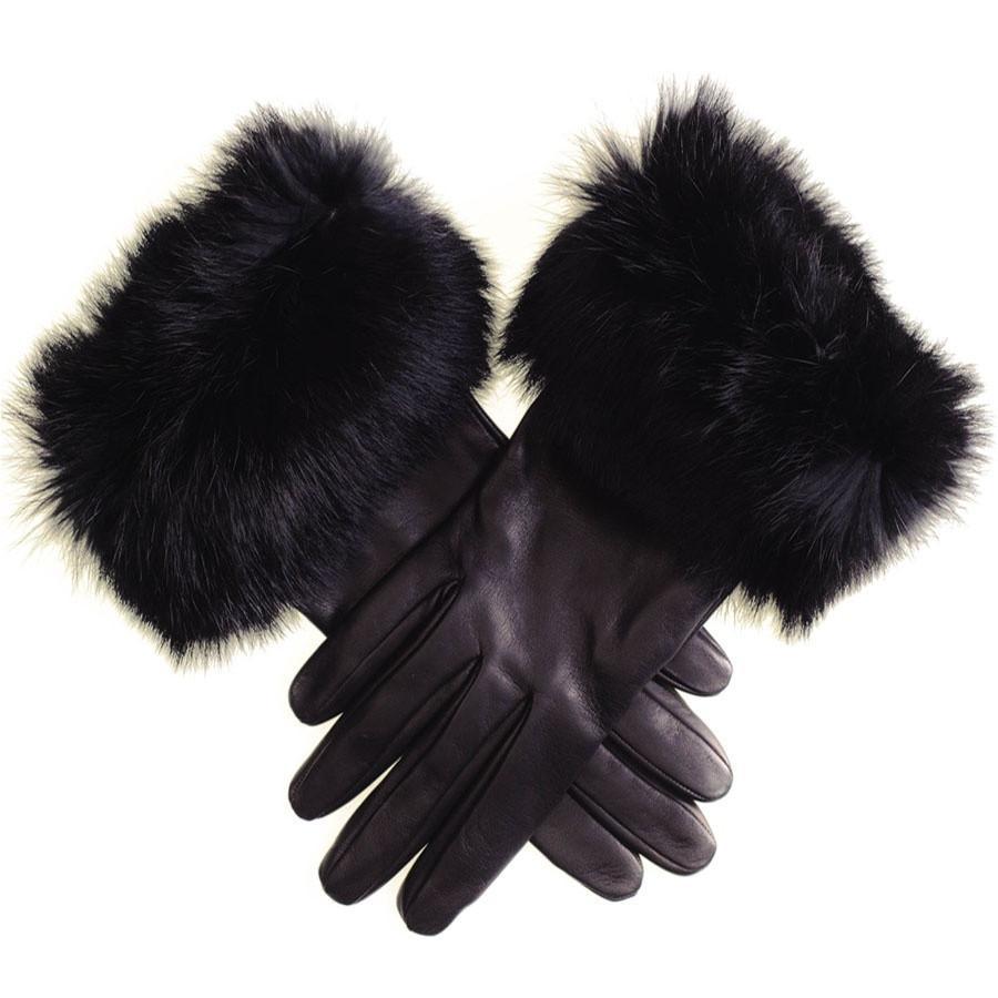 Lyst Uk Ladies Black Leather Gloves With Rabbit Fur Cuff In Black Save 9 6651