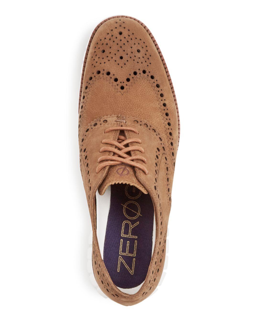 cole haan zerogrand tan wingtip oxford nubuck lace up