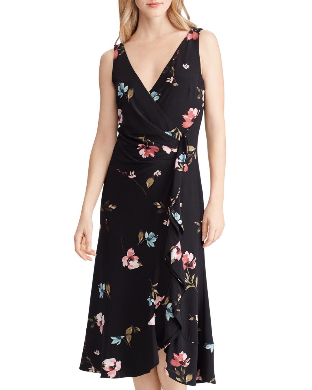 Ralph Lauren Lauren Floral Faux - Wrap Dress in Black - Lyst