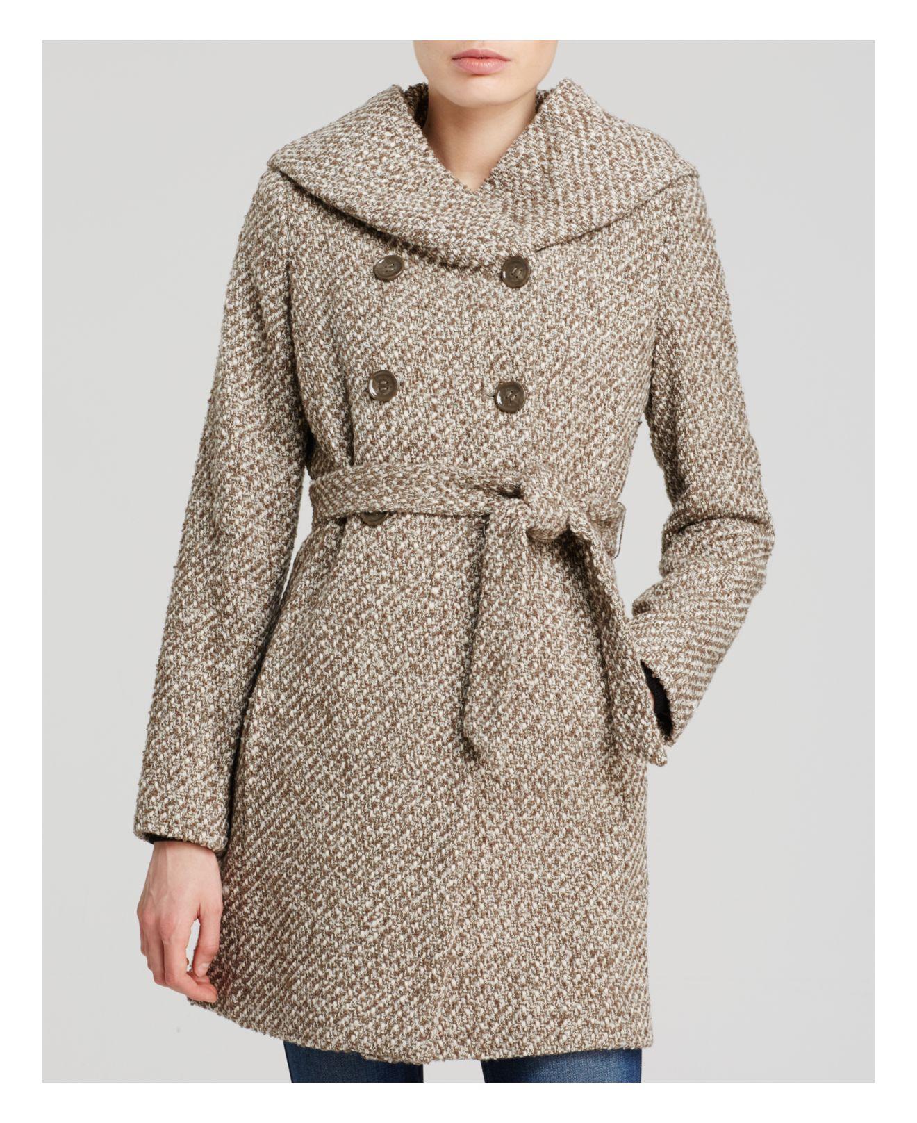gallery belted tweed coat with hood