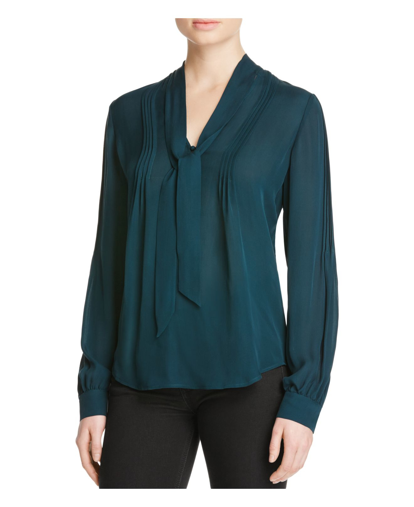 Lyst - PAIGE Lupita Silk Tie Neck Blouse in Green