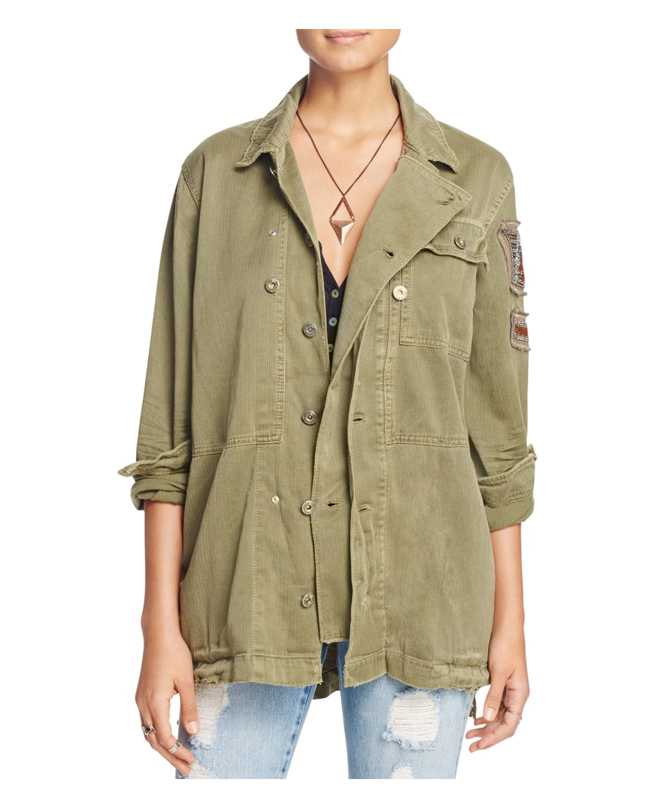 Free People Embellished Military Jacket in Green Lyst