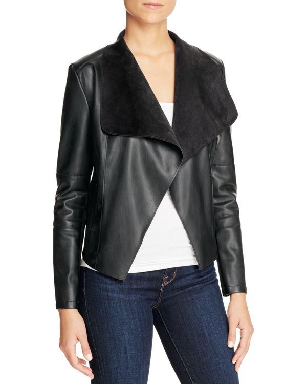 Bagatelle Draped Faux Leather Jacket in Black | Lyst