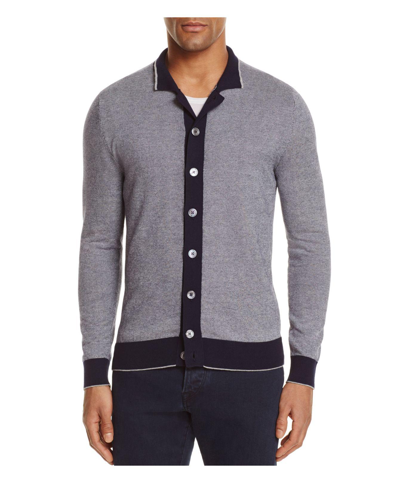 Lyst - Eleventy Textured Tipped Cardigan Sweater in Gray for Men
