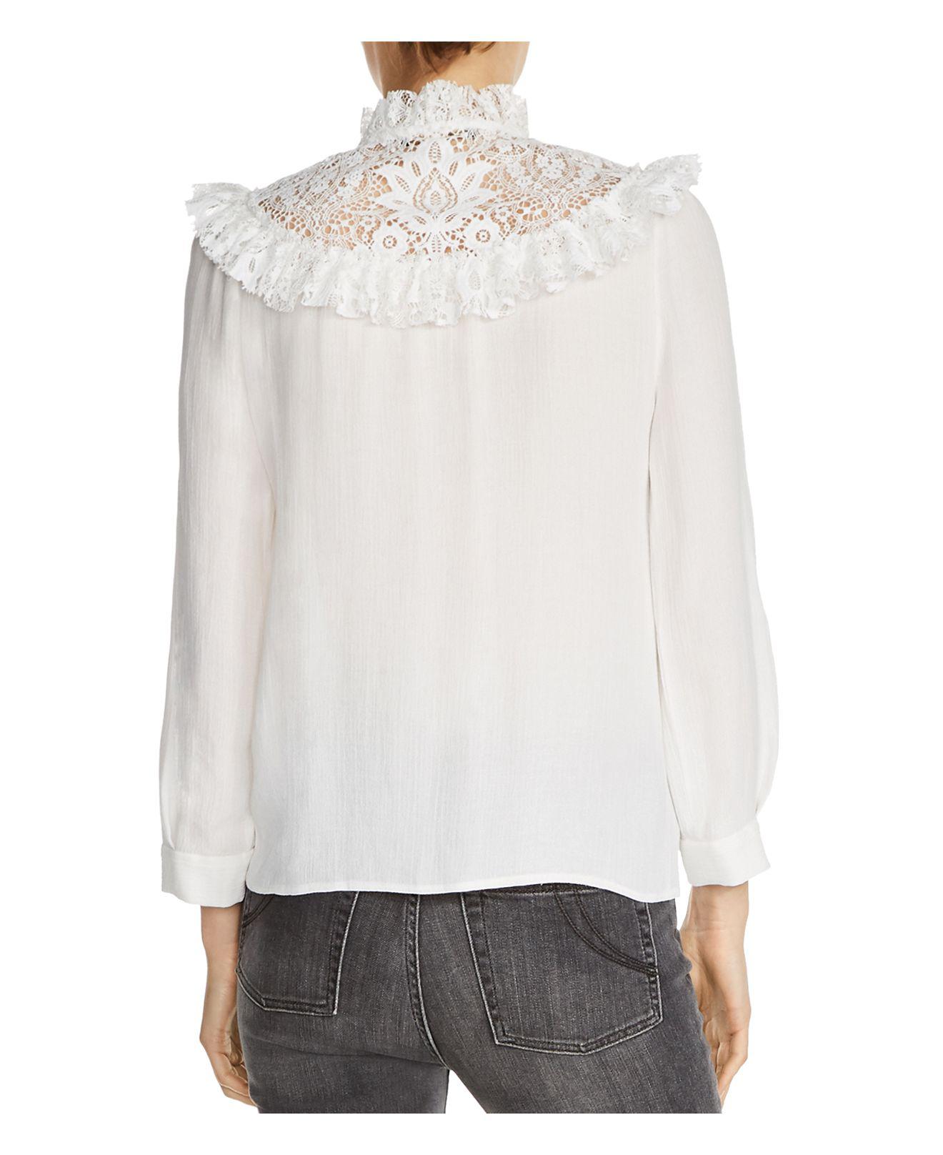 Maje Caprice Lace Trim Shirt in Ecru (White) - Lyst
