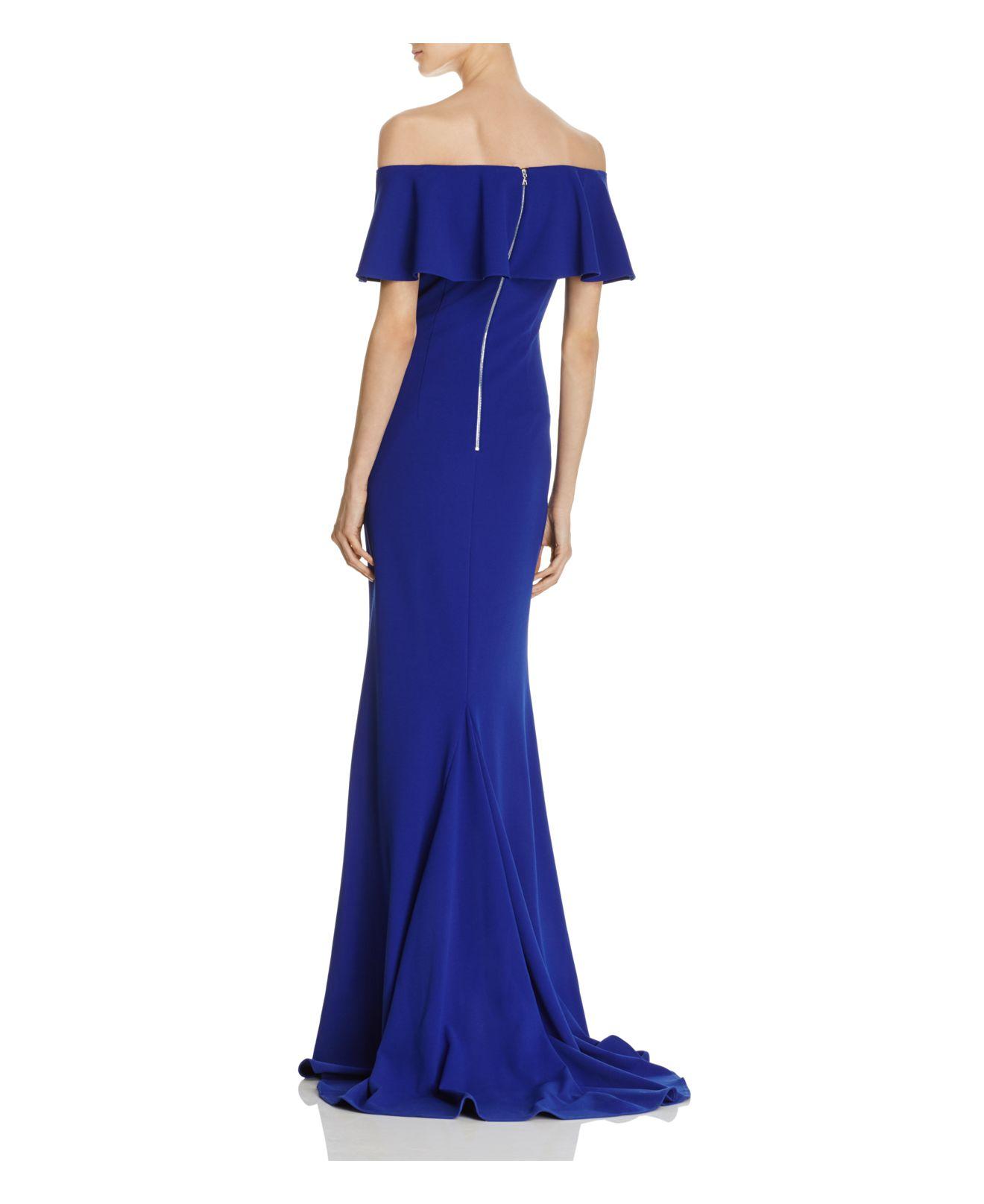 Lyst - Adrianna Papell Ruffle Off-the-shoulder Gown in Blue