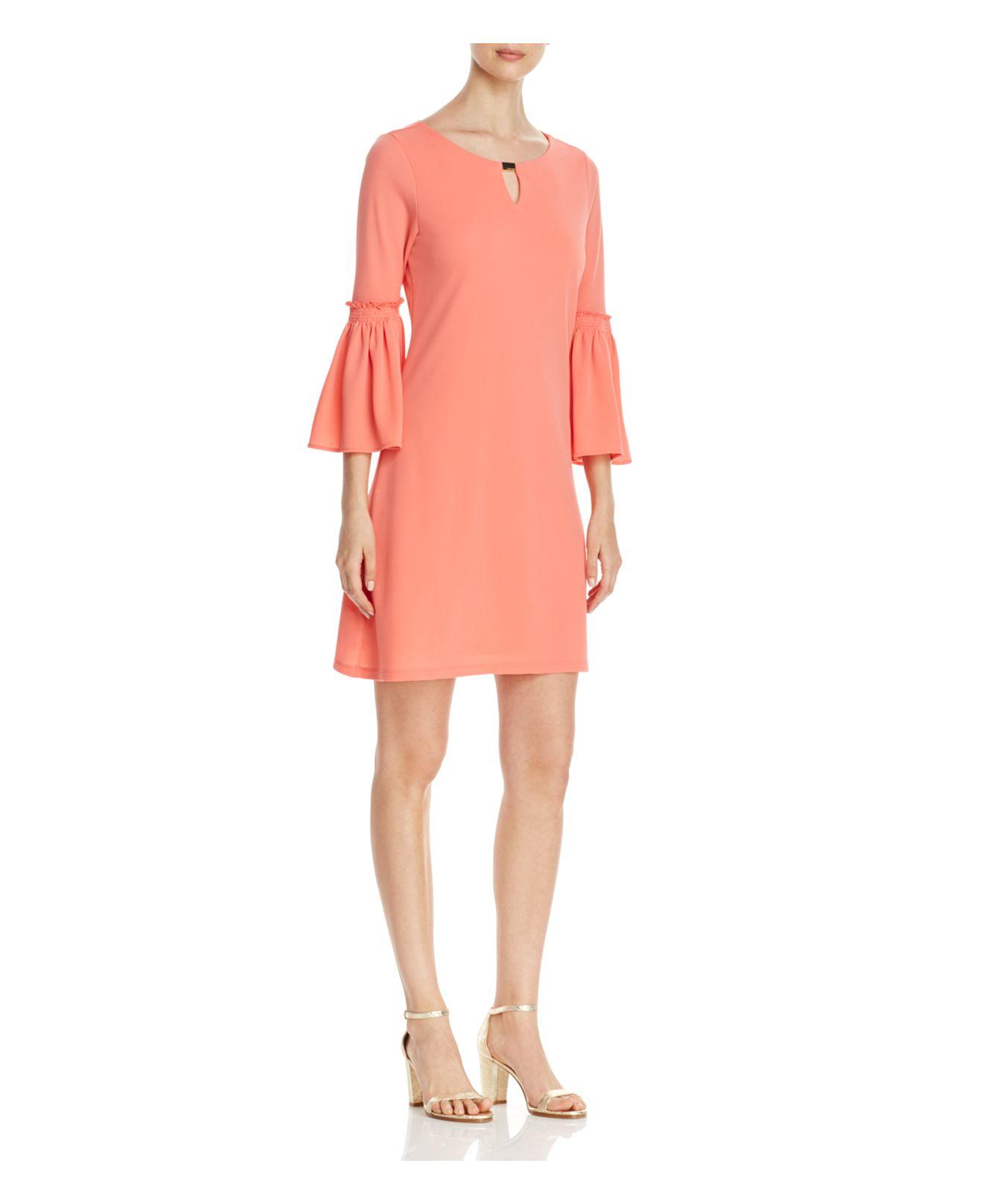 Lyst - Calvin Klein Bell Sleeve Keyhole Dress in Pink