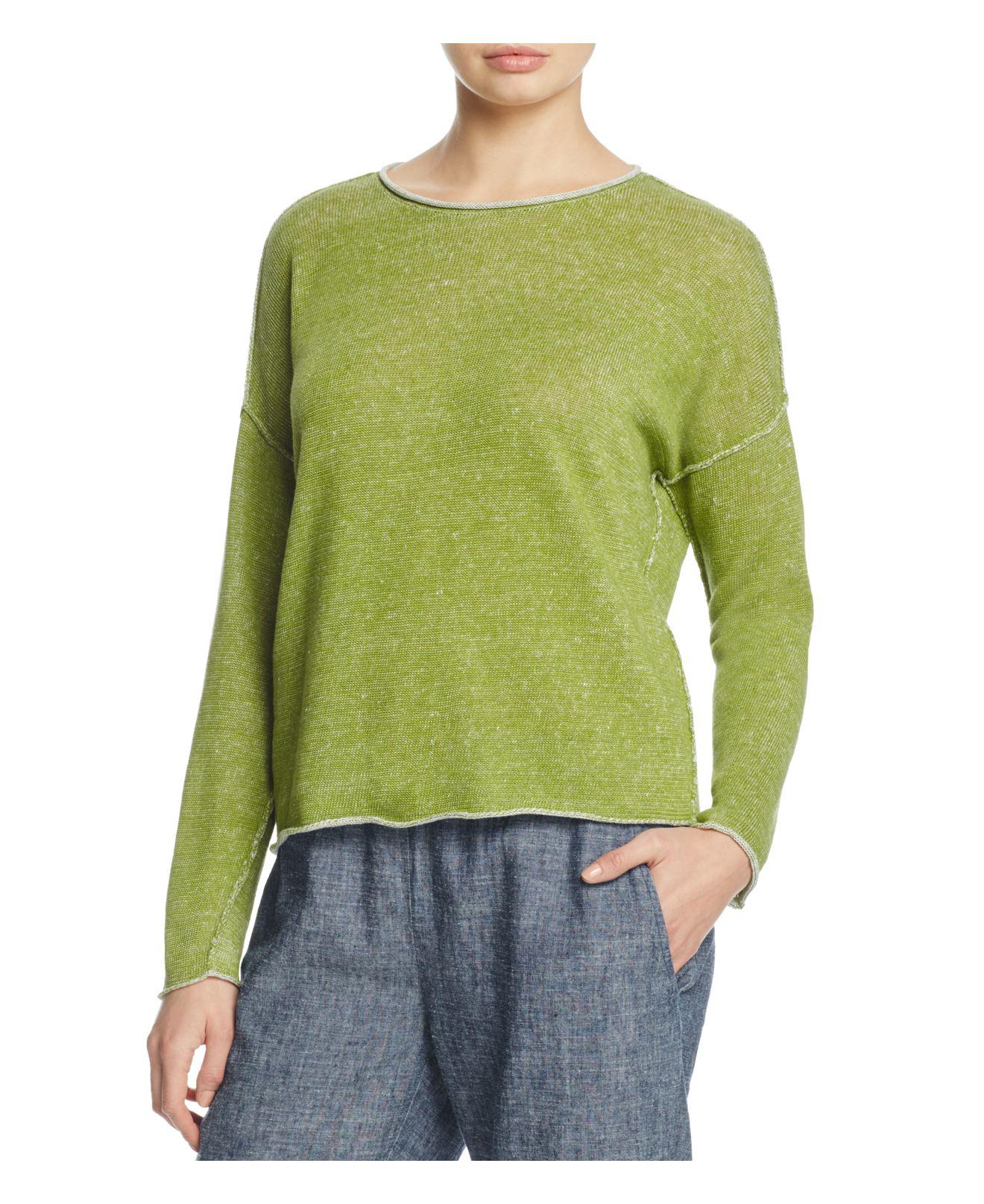 Lyst Eileen Fisher Drop Shoulder Organic Linen Sweater in Green