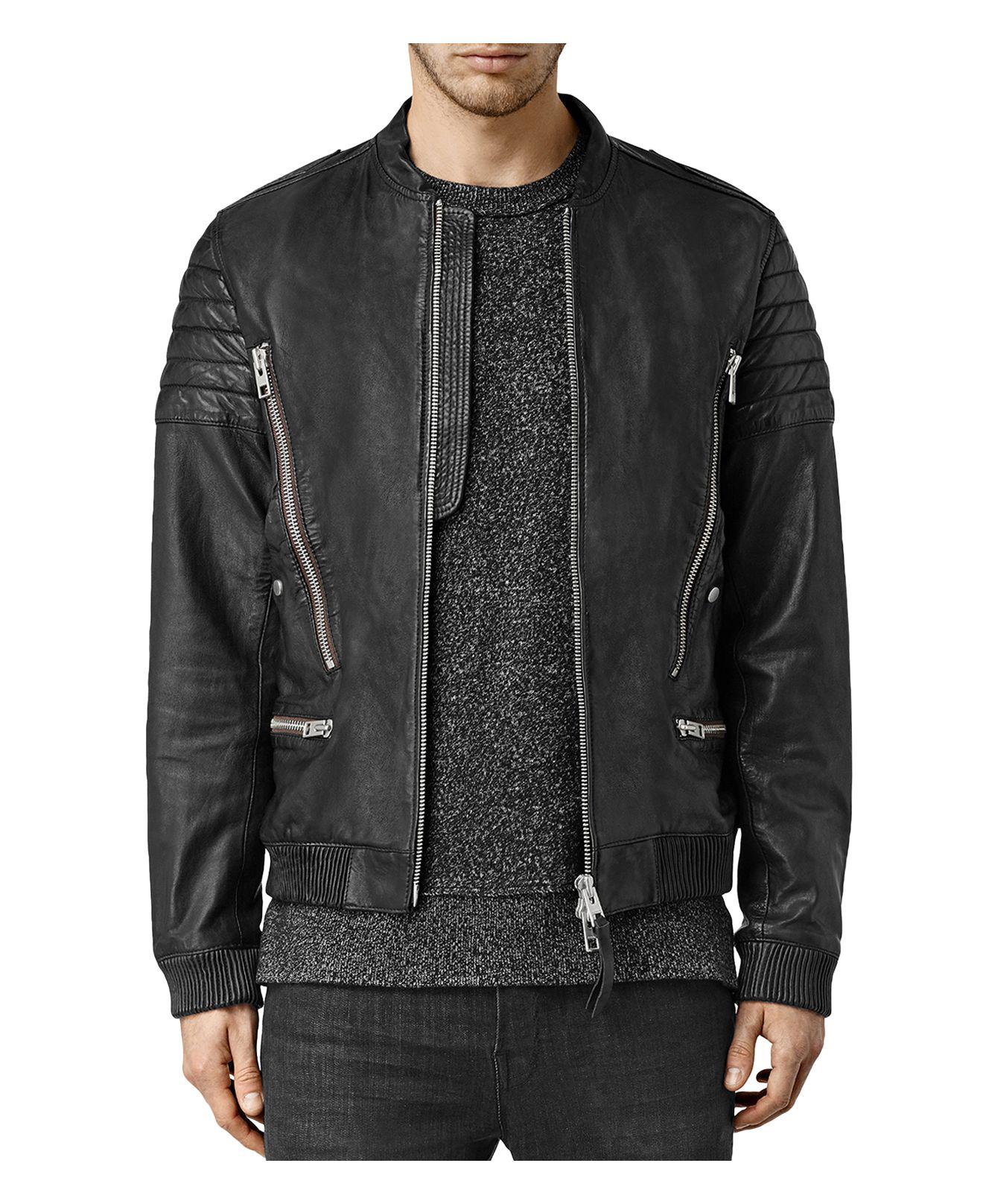 Lyst - AllSaints Sanderson Leather Regular Fit Moto Bomber Jacket in ...