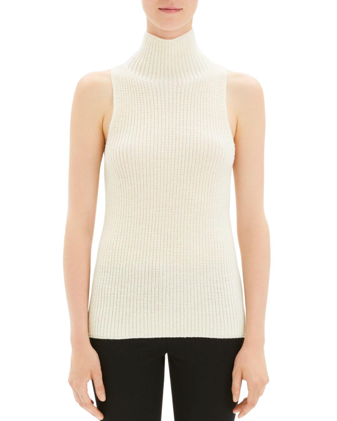 Download Lyst - Theory Sleeveless Mock-neck Sweater in White - Save 10%