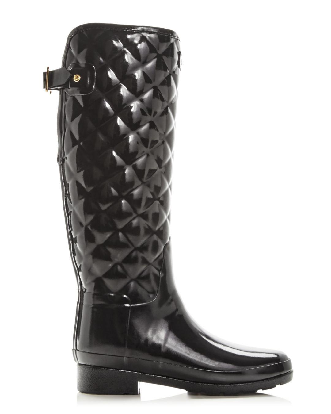Lyst - HUNTER Women's Refined Gloss Quilted Rain Boots in Black
