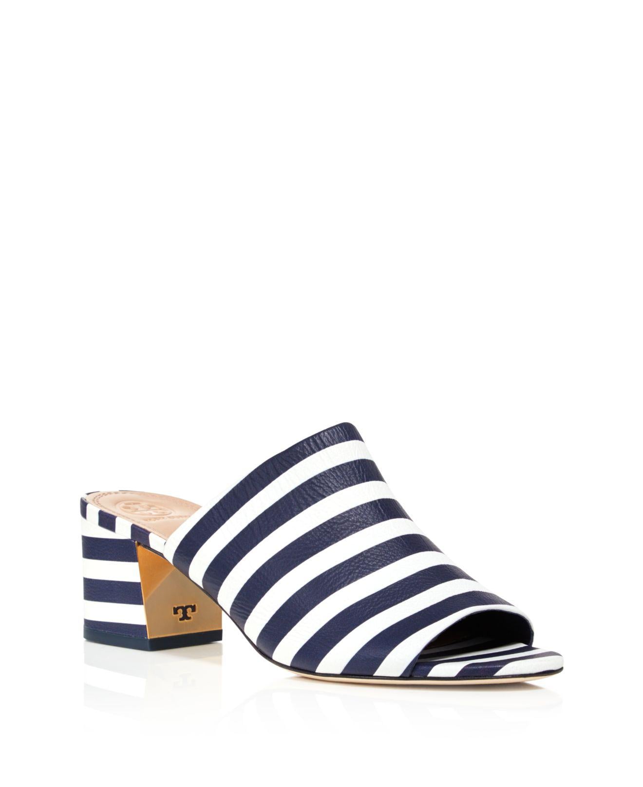 Lyst - Tory Burch Salinas Striped Slide Block Heel Sandals in Blue