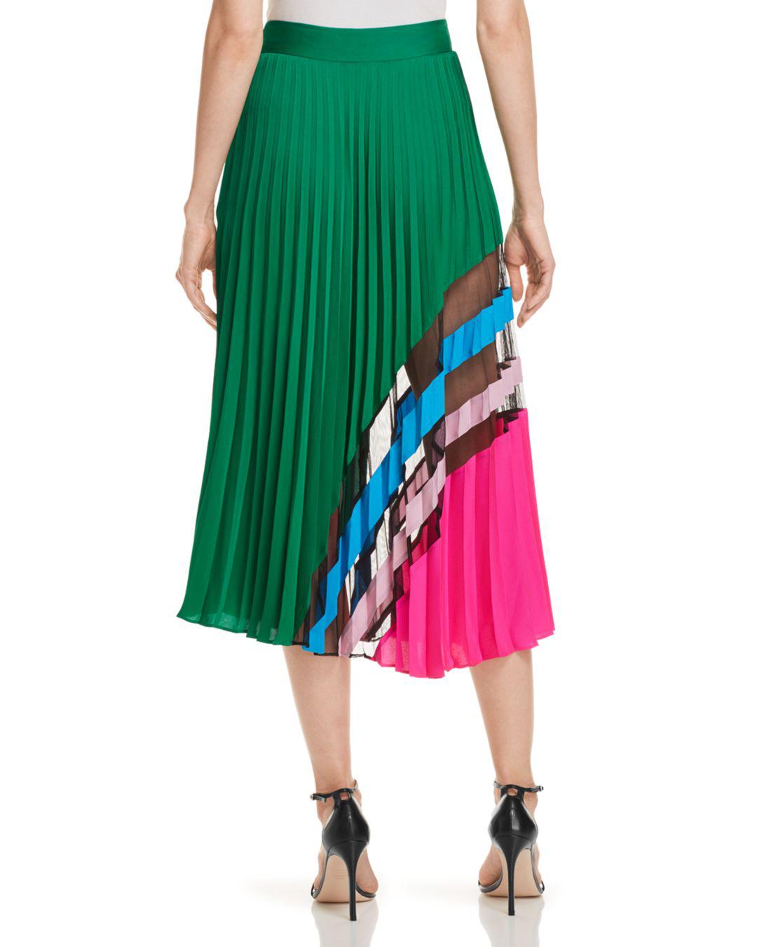 Lyst MILLY Pleated Silk Skirt in Green