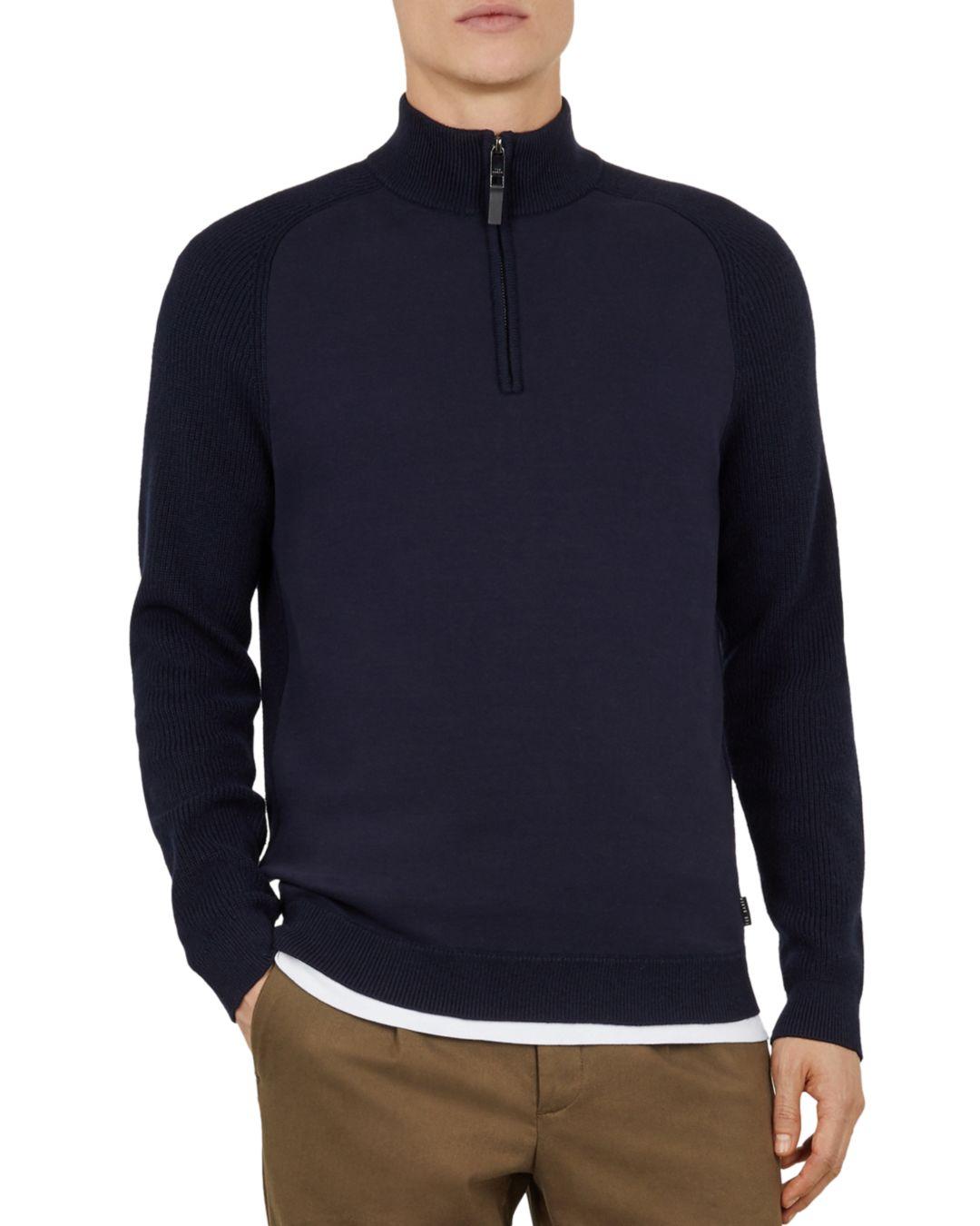 Lyst - Ted Baker Shurton Mix Funnel Neck Jumper in Blue for Men