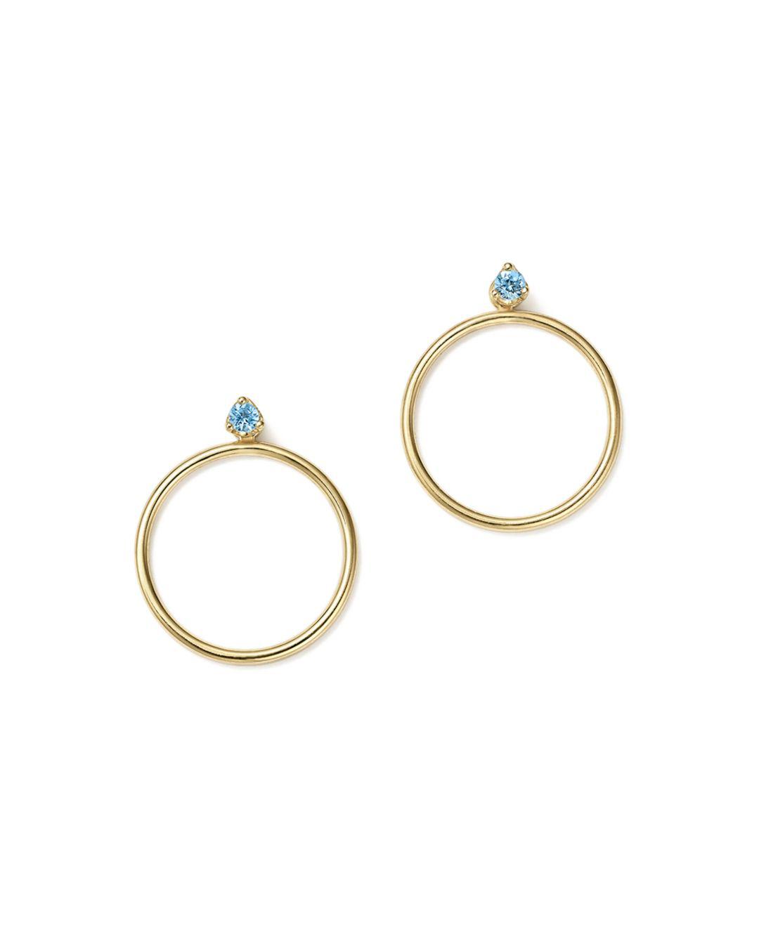 Zoe Chicco 14k Yellow Gold Hoop Earring Jackets With Aquamarine In Zoe Chicco Women S Blue 14k Yellow Gold Hoop Earring Jackets With Aquamarine