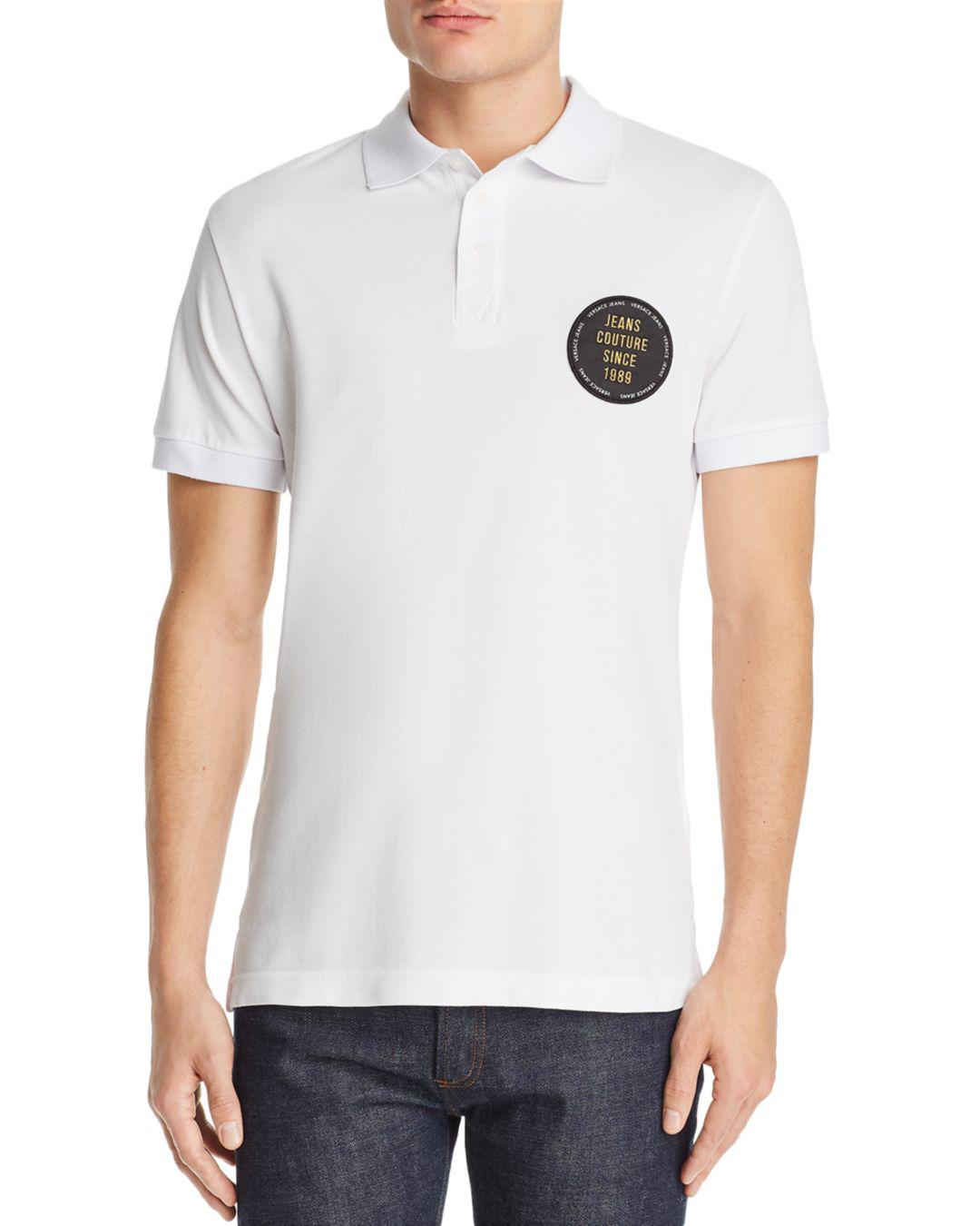 Versace Jeans Couture White Cotton Macro Logo Pique Polo Shirt for Mens