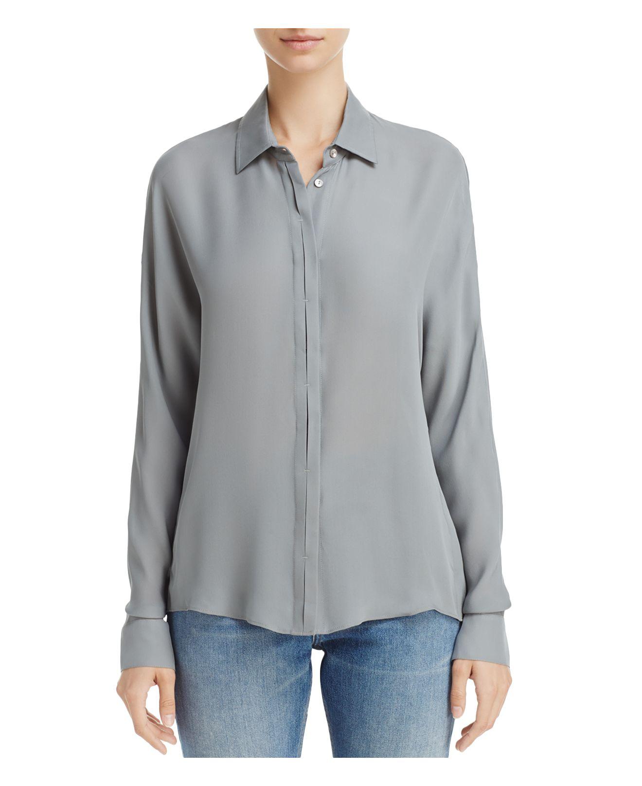 Lyst - Vince Silk Button-down Shirt in Gray