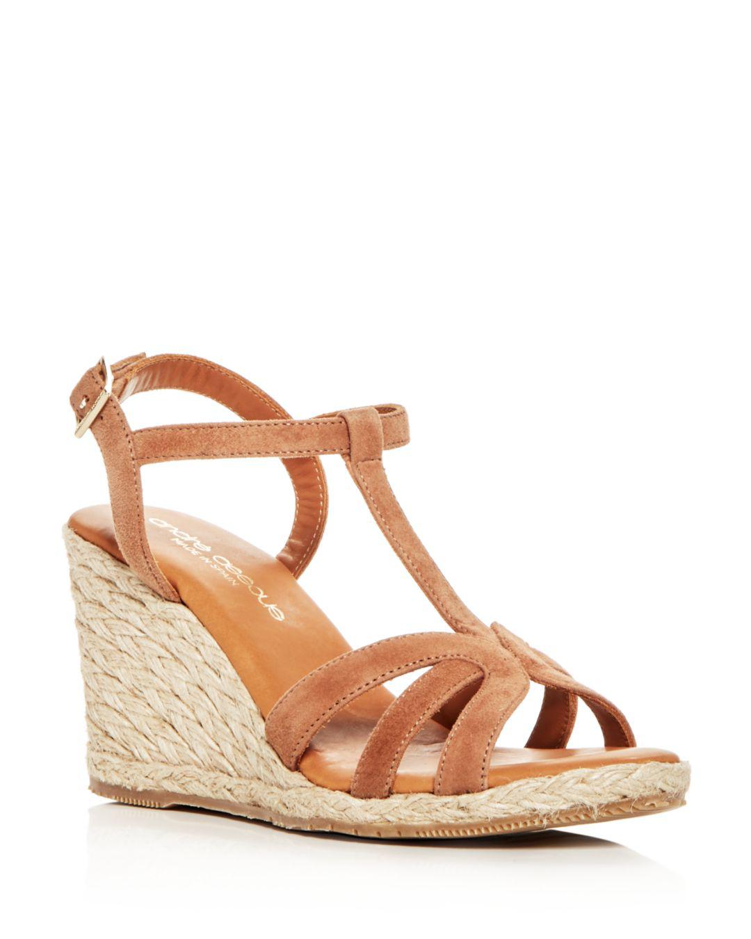 Andre Assous Women's Madina Suede T-strap Espadrille Wedge Sandals In 