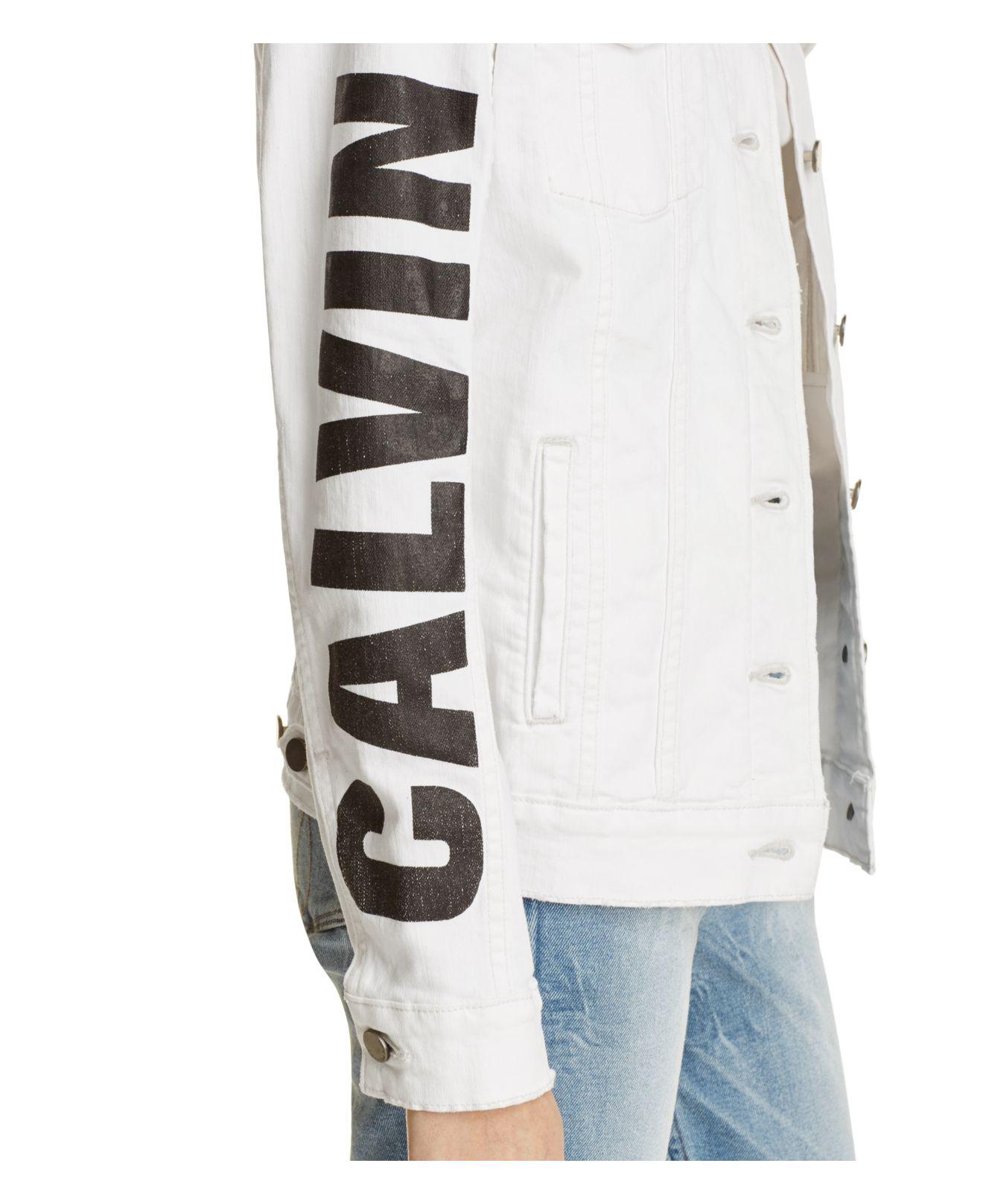 Calvin Klein Jeans Denim Logo Trucker Jacket in White Lyst