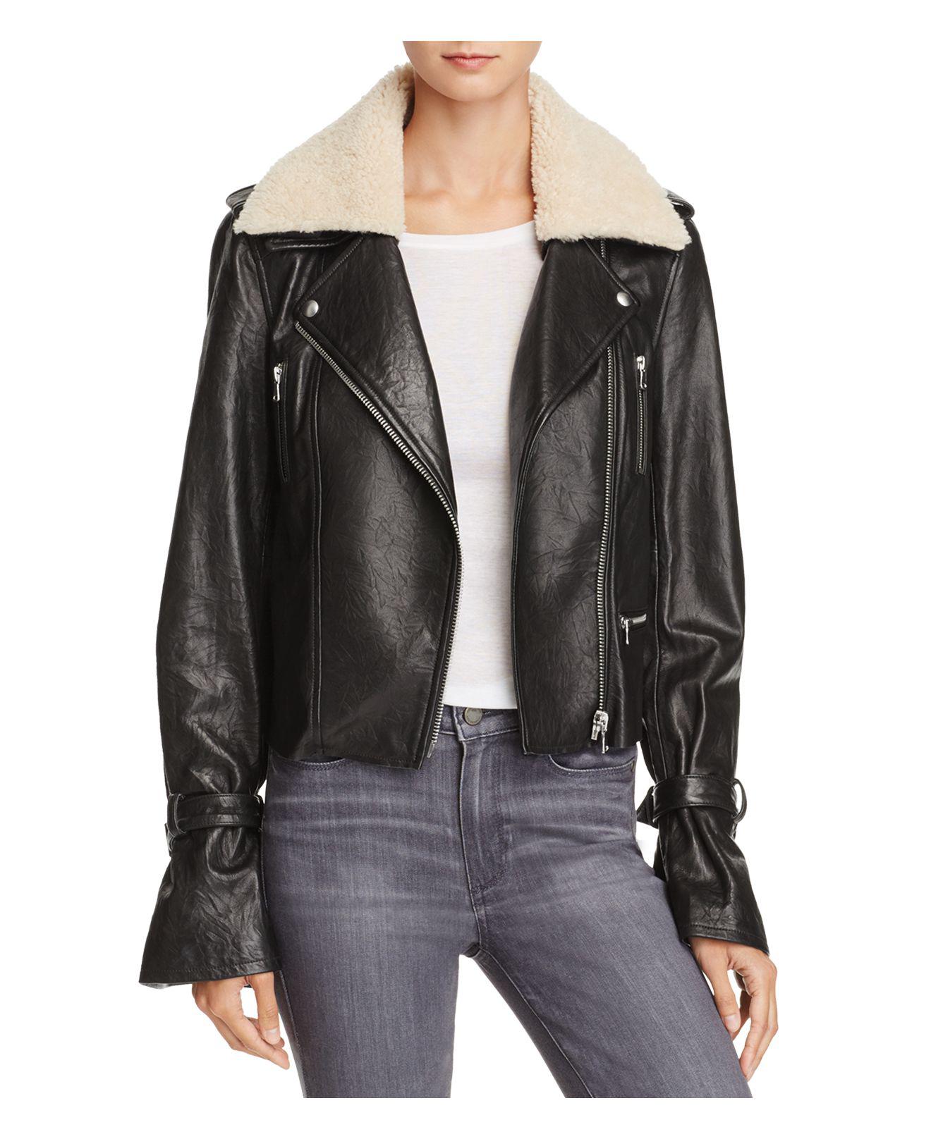 Lyst Paige Rhoda Shearlng Collar Leather Motorcycle Jacket In Black Gallery