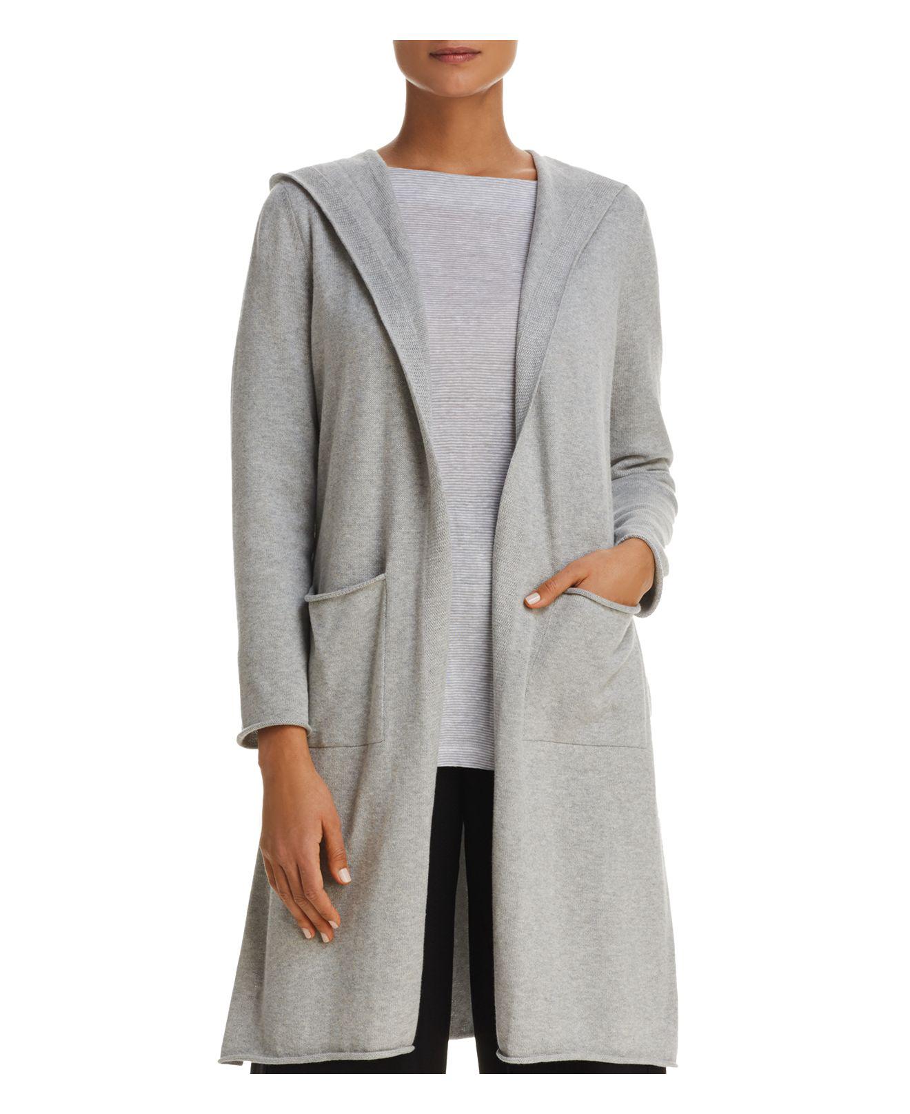 Lyst - Eileen Fisher Hooded Duster Cardigan in Gray