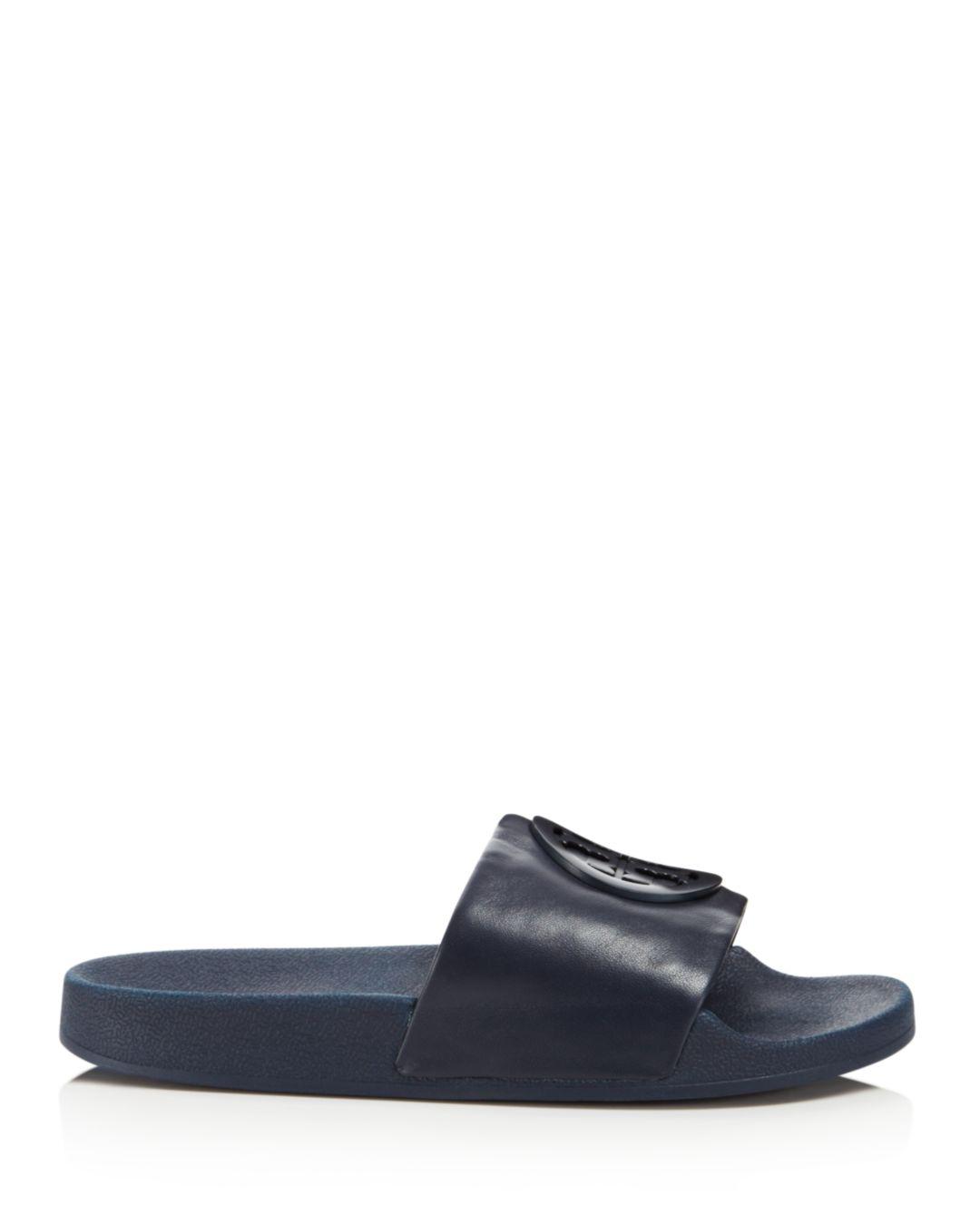 tory burch lina leather flat pool slide sandals