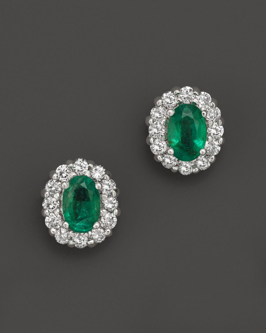 Lyst Bloomingdale S Emerald And Diamond Oval Stud Earrings In 14k Bloomingdale S Women Metallic Emerald And Diamond Oval Stud Earrings