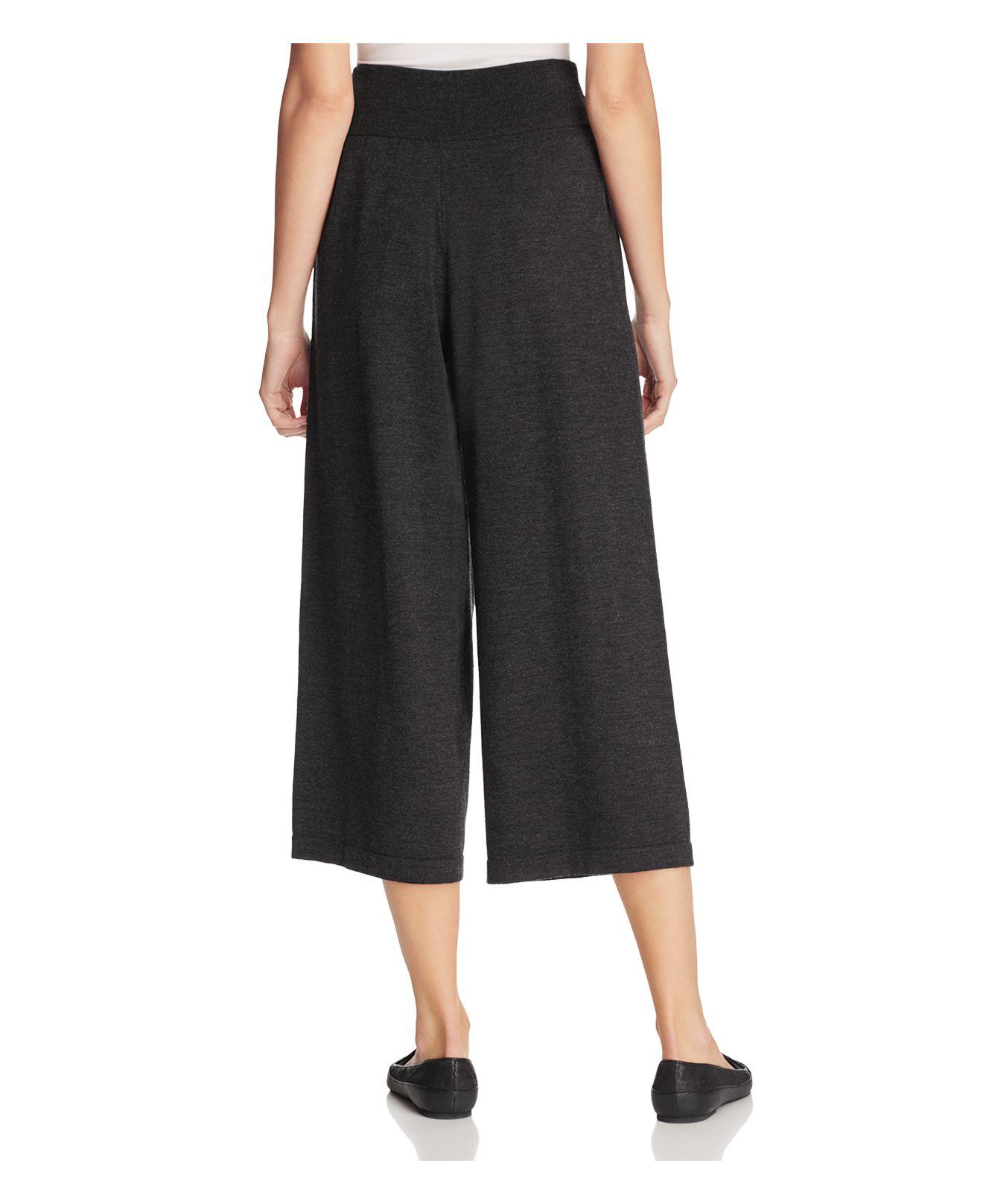 Lyst - Eileen Fisher Merino Wool Cropped Wide-leg Pants in Black