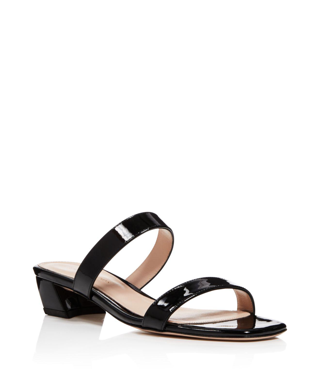 Stuart weitzman Women's Ava Patent Leather Slide Sandals in Black | Lyst