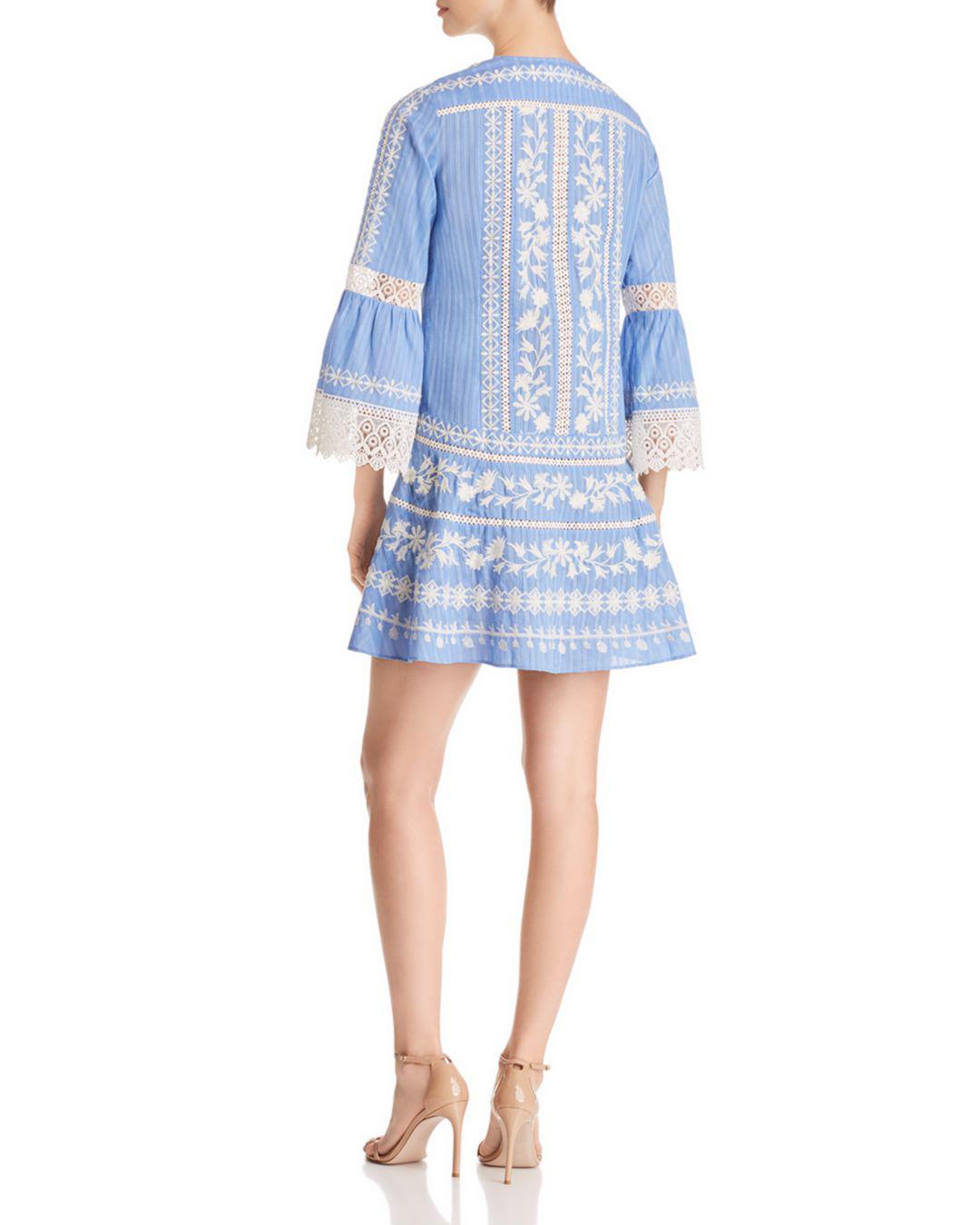 Lyst Tory Burch Gabriella Embroidered Striped Dress in Blue