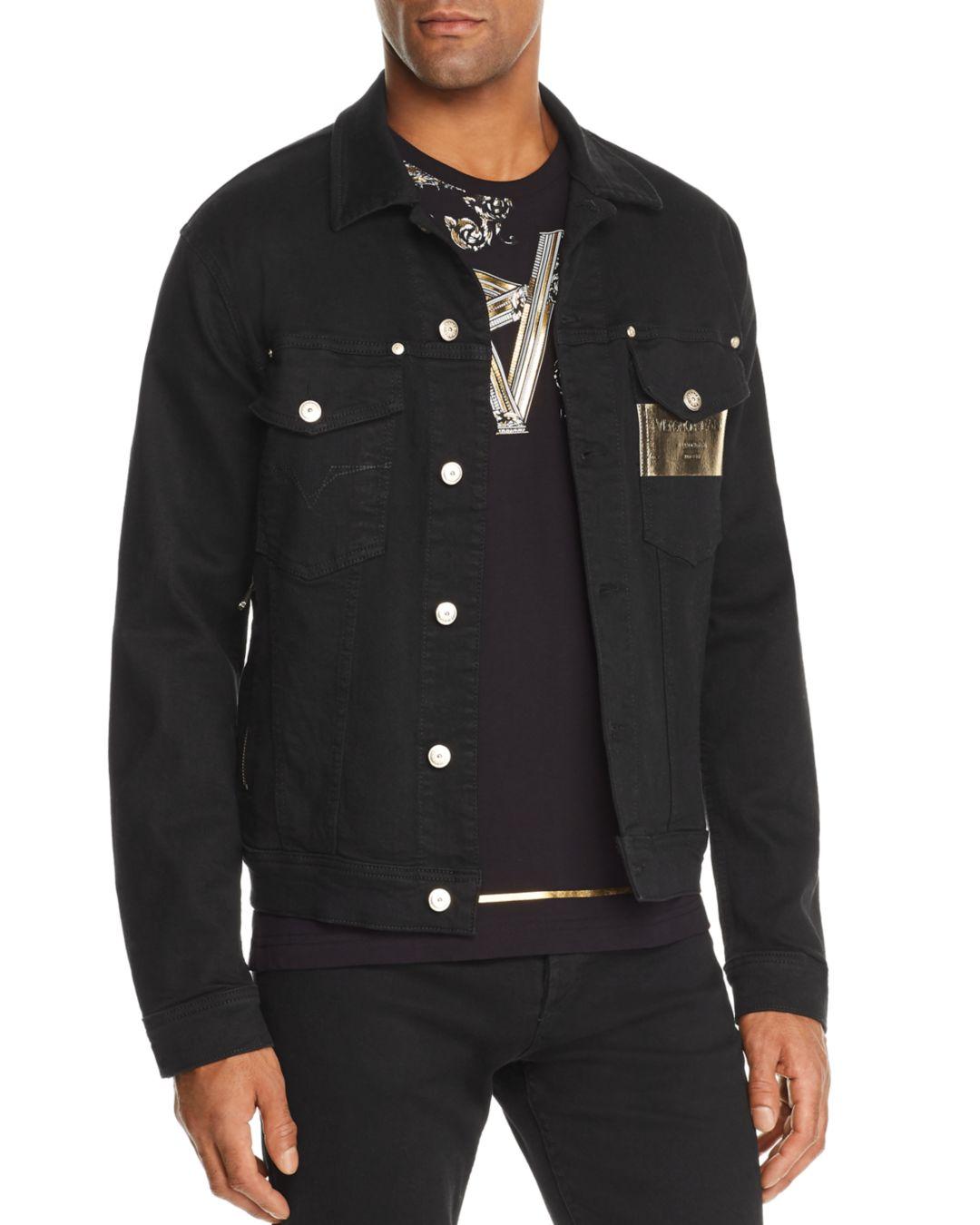Versace Jeans Metallic Logo - Print Denim Jacket in Black for Men - Lyst