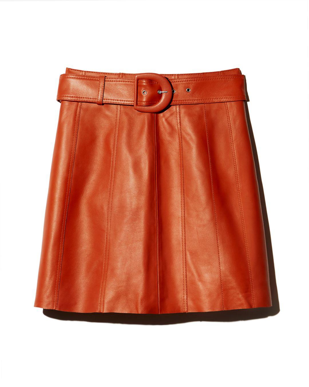 Lyst - Sandro Aubin Seamed Leather Mini Skirt in Orange