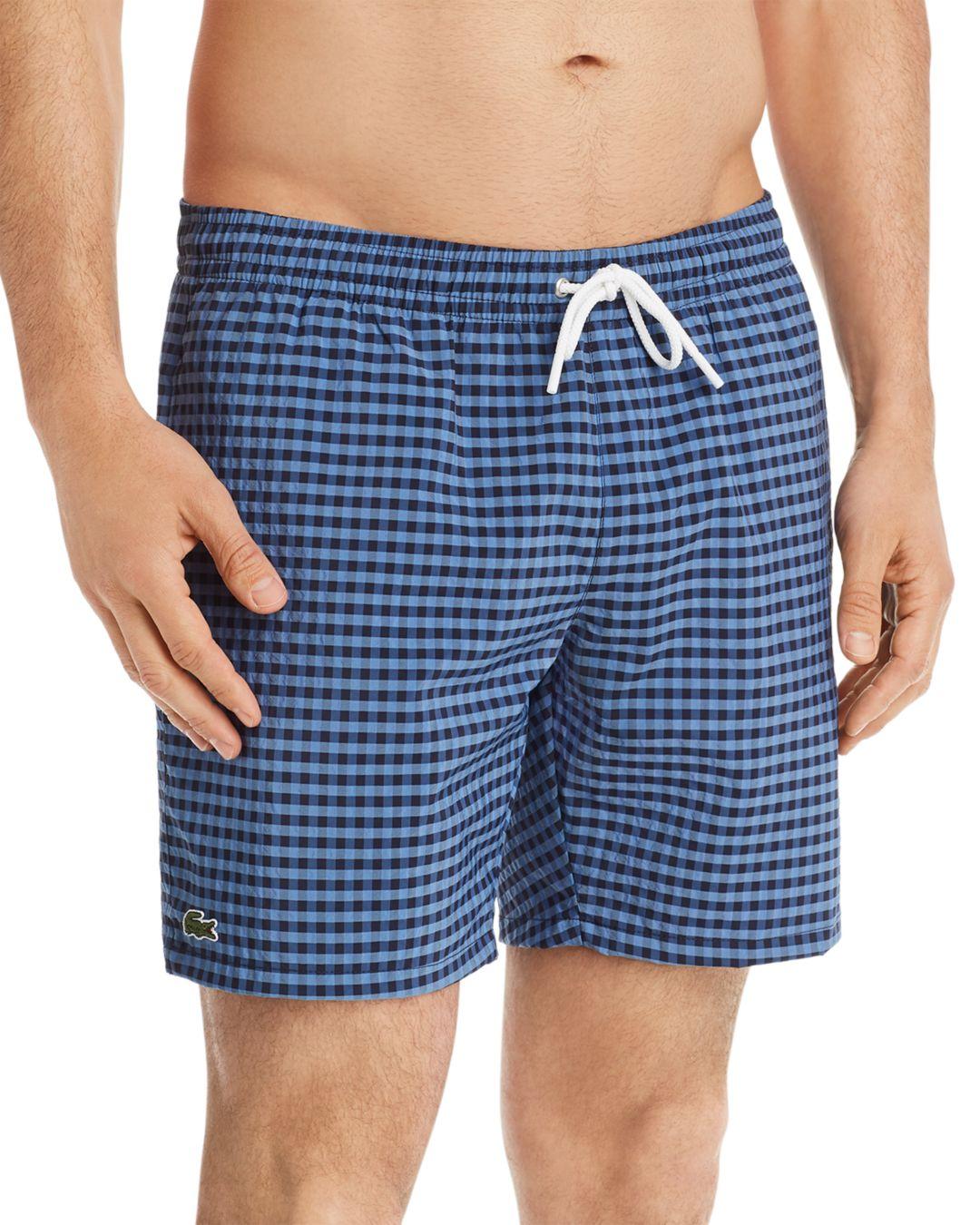 Lacoste Classic Gingham Seersucker Swim Trunks in Blue for Men Save