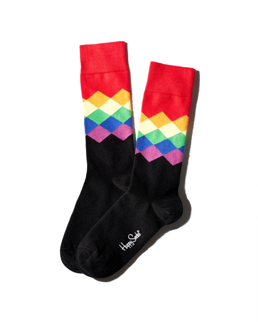 Happy Socks Pride Rainbow Diamond Socks In Black Fo