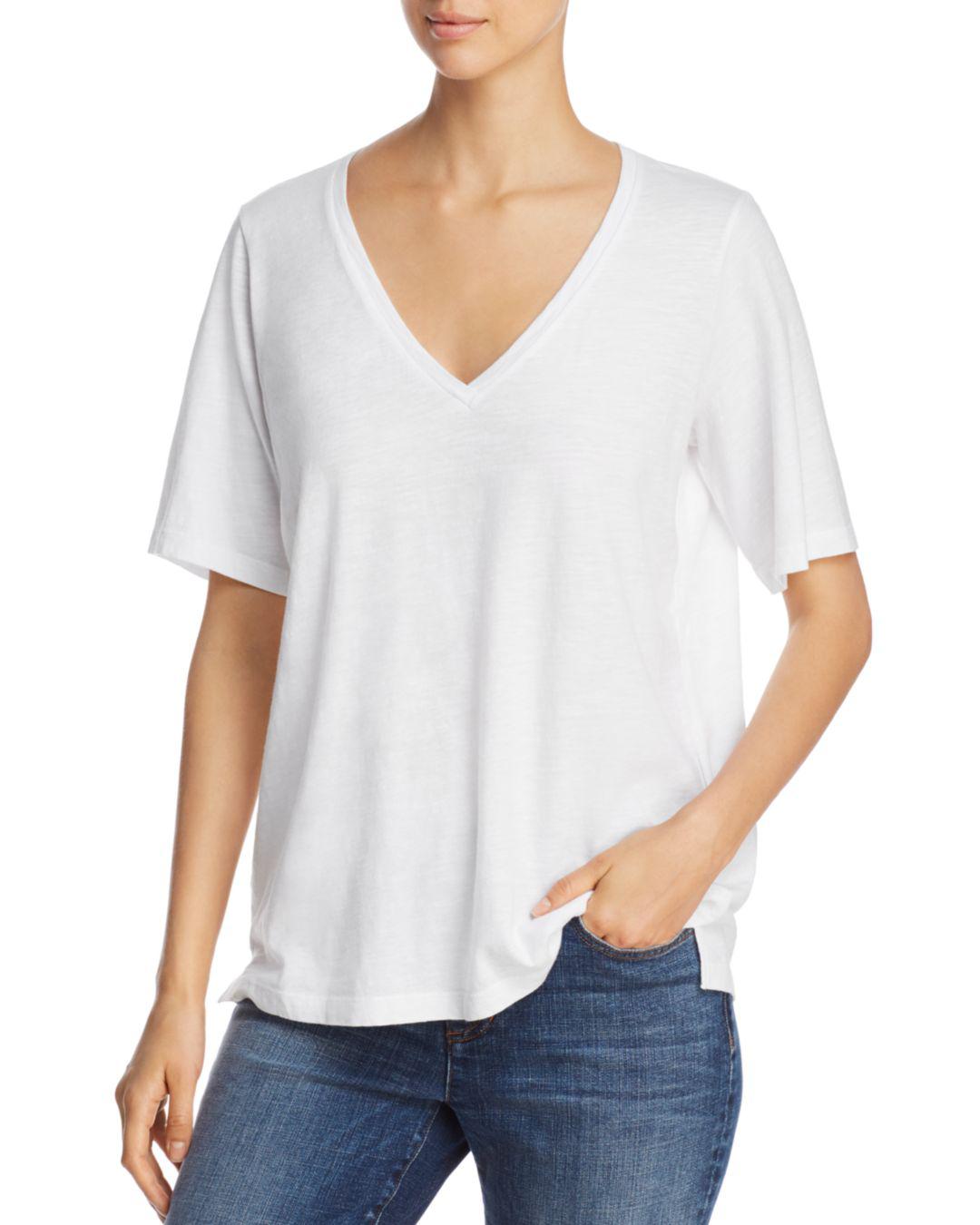 Eileen Fisher Organic Cotton Slub Knit V-neck Tee in White - Lyst