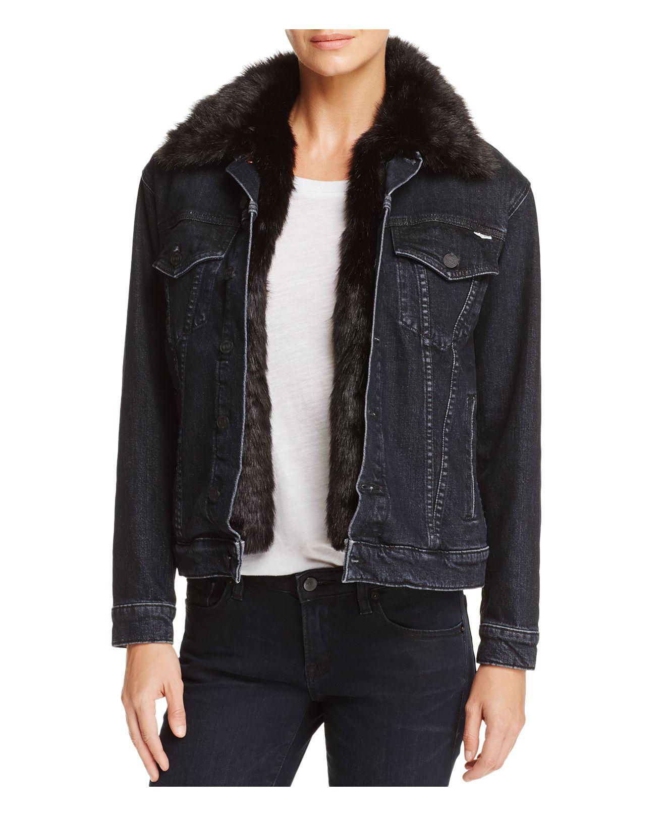 Lyst Mother Fauxfur Lined Denim Jacket in Black