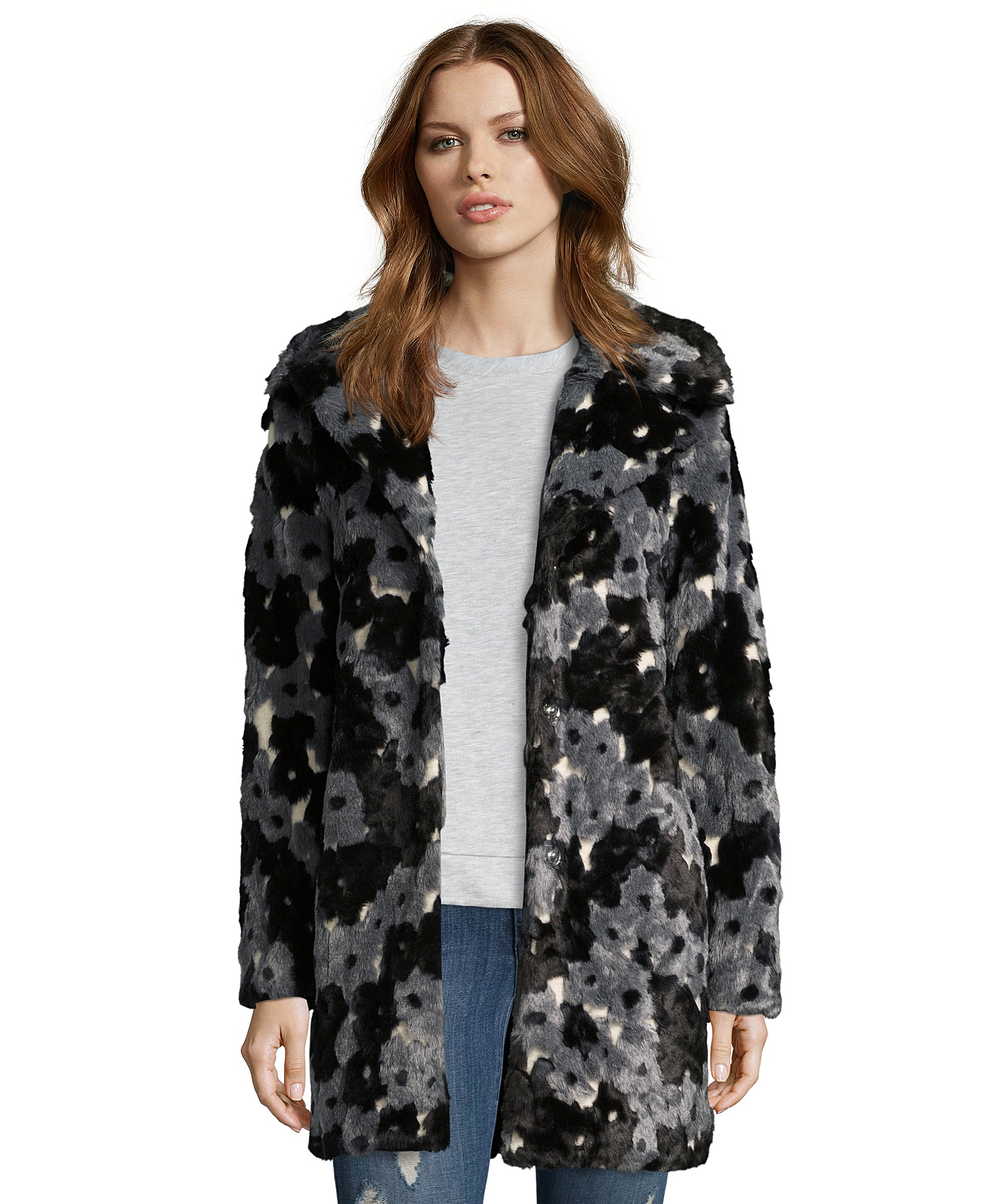 Lyst - Betsey johnson Floral Faux Fur Coat in Black