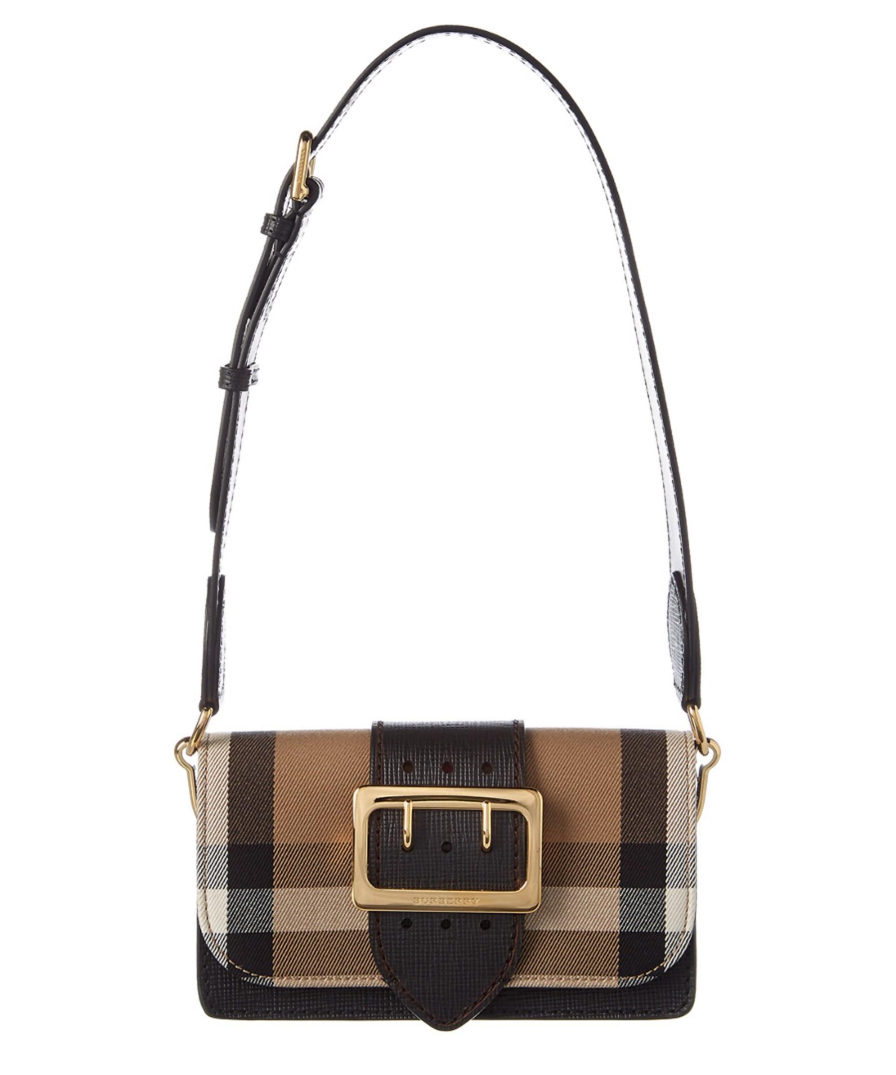 Burberry Madison Small House Check & Leather Buckle Crossbody in Black