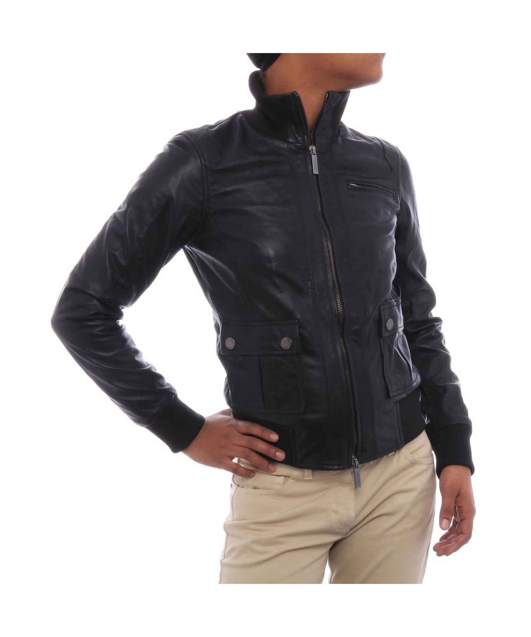 Calvin Klein Front Pockets Leather Zipper Er Black In Calvin Klein Women S Front Pockets Leather Zipper Er Black