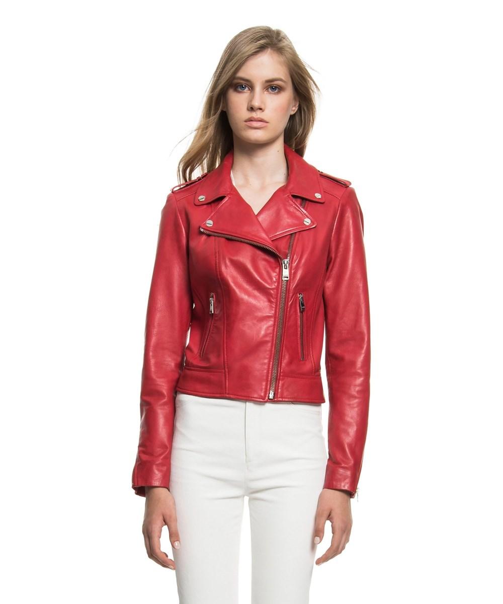 Lyst Lamarque Donna Leather Biker Jacket In Red